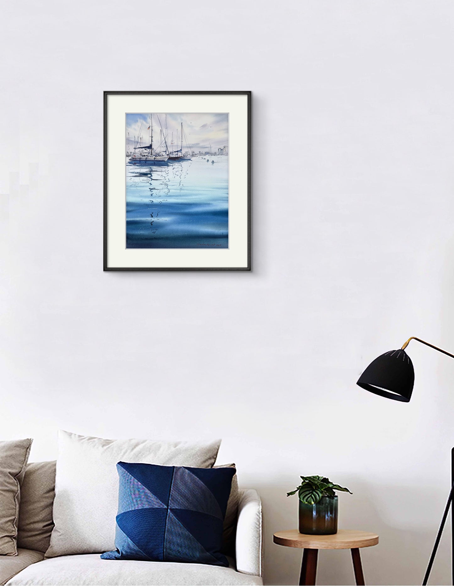 Original Watercolor Painting "Yachts in the Morning Haze" - Nautical Gift