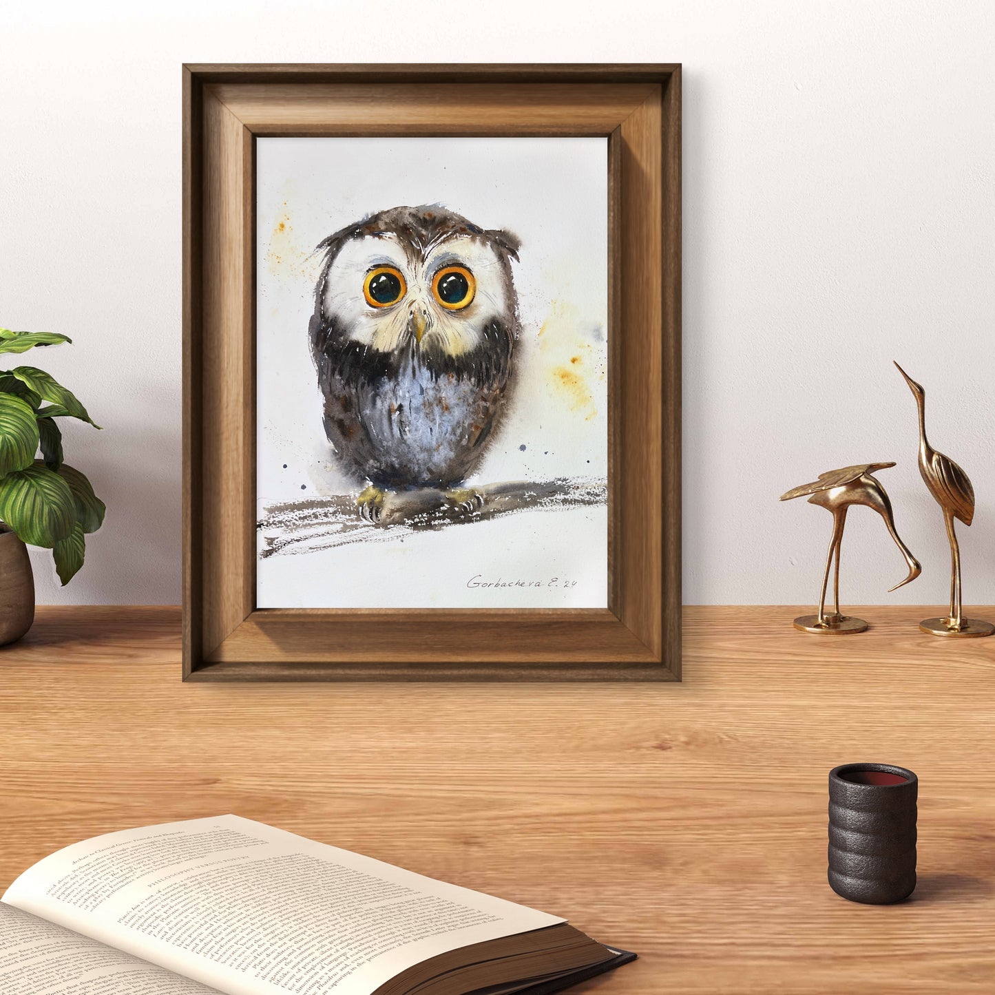 Adorable Owl Painting - Original Watercolor, Ideal Christmas Gift for Nature Lovers