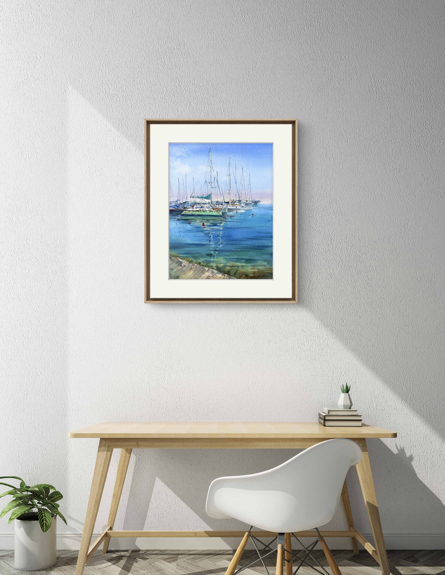 Yachts at Anchor #19 - Watercolor Painting - Blue Sea Marina Art