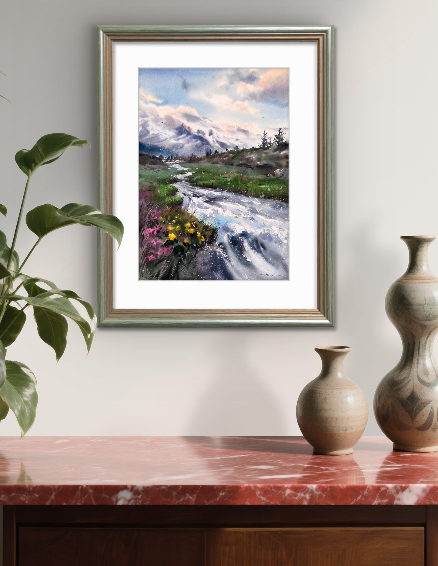 Original Watercolor Landscape, Mountain Stream Watercolor Painting, Mountain river #44 11x16