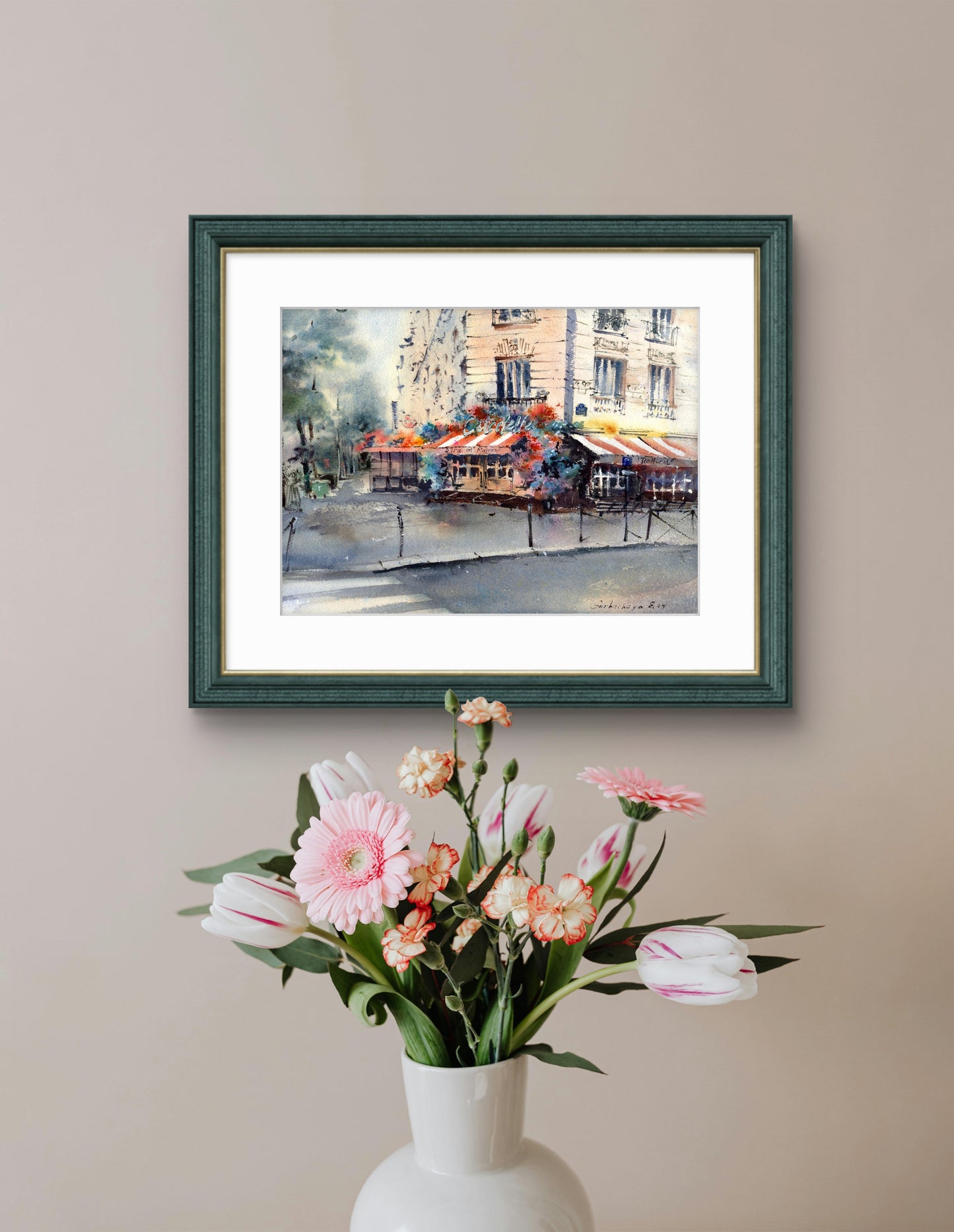 On the streets of Paris #3 - Cafe Watercolor Painting Original, Beautiful Paris Streets Scene, Ideal for Home Wall Art