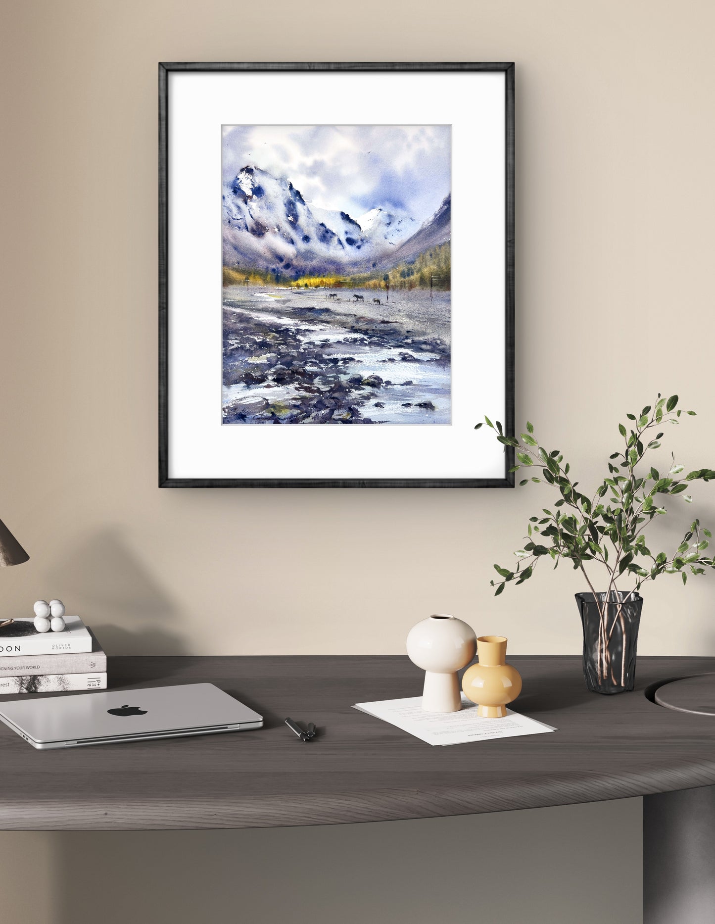 Original Watercolor Art, Snowy Mountain Landscape Painting,Where Rivers Begin 12x16