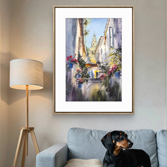 Cordoba Spain Watercolor Painting, Andalusian Street with Flowers, Flowers of Cordoba 15x22