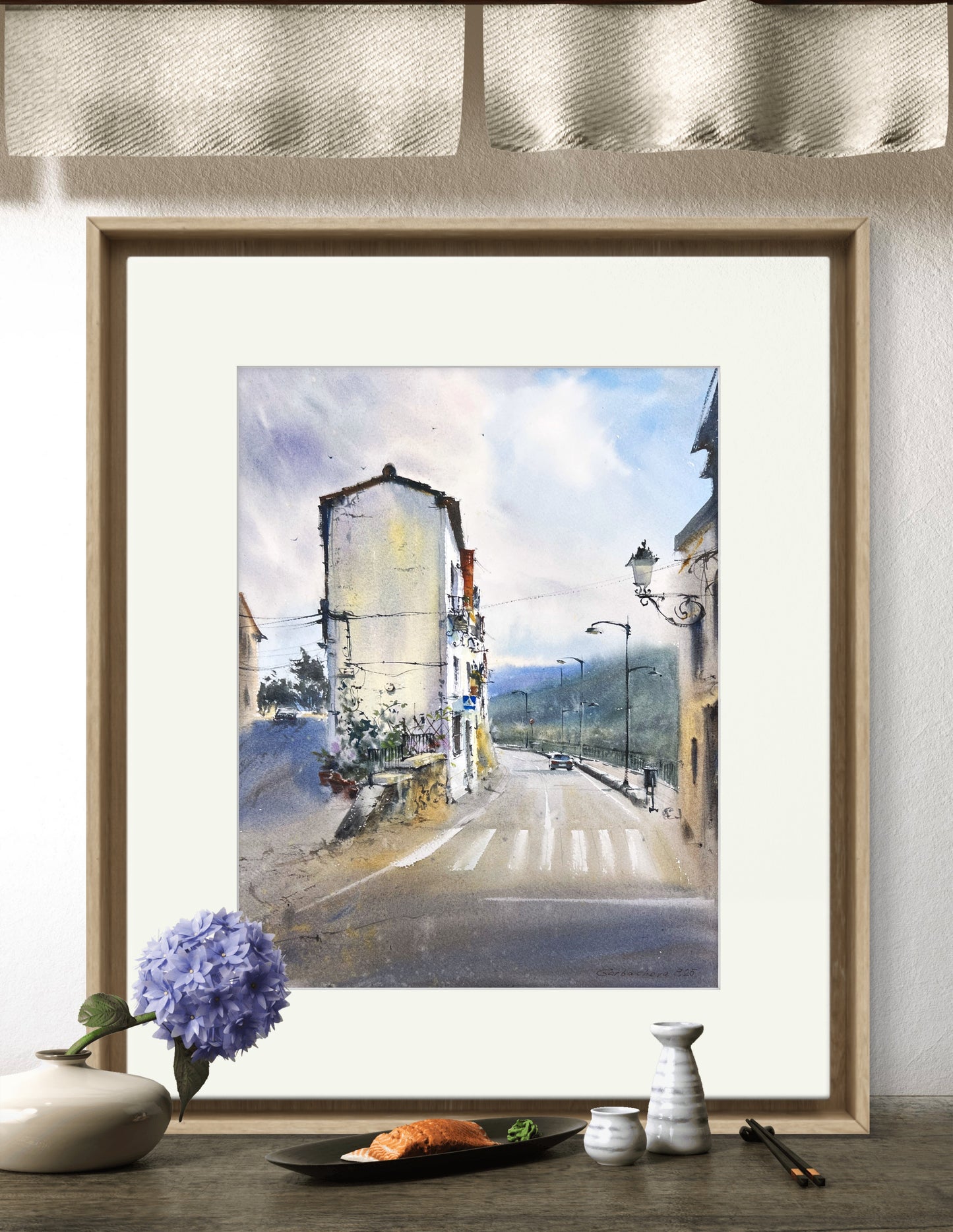 Chulilla's Morning Light Watercolor Painting - Valencia Spain Village Art