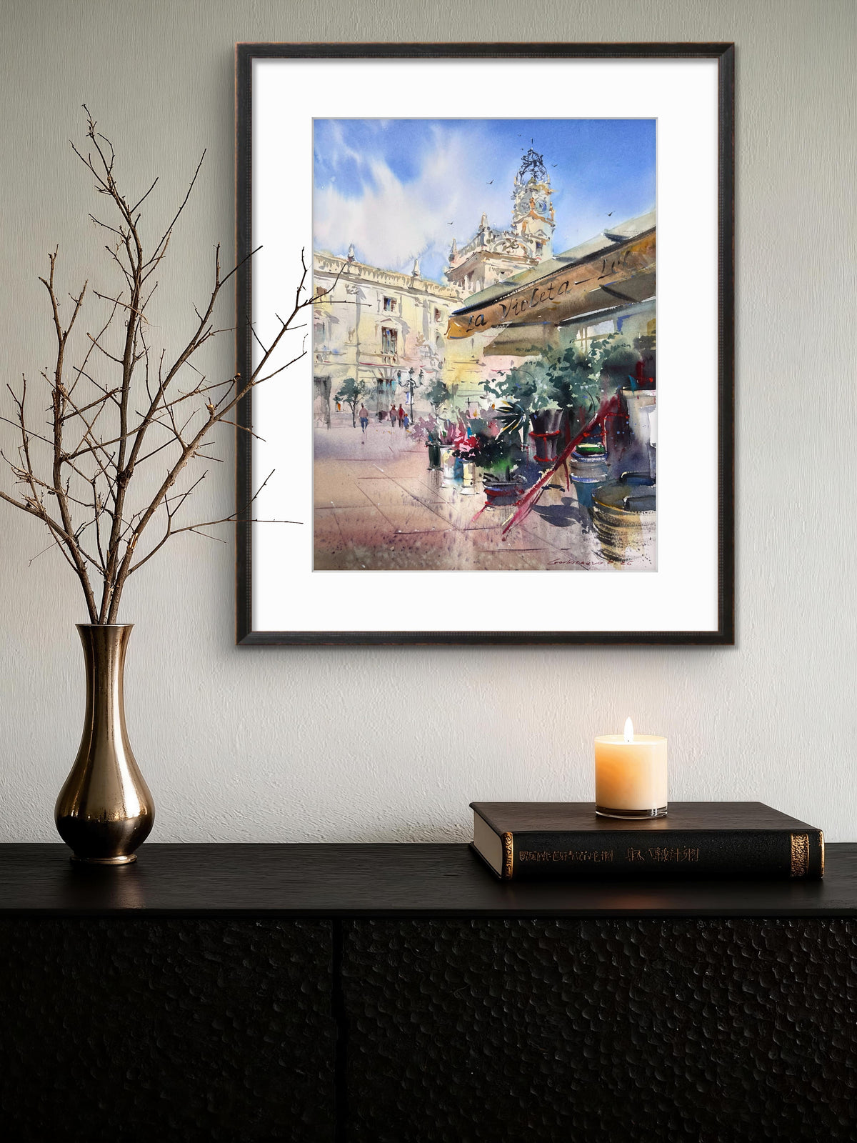 Valencia Spain Watercolor Painting, Spanish Cityscape Art, Valencia in Bloom 12x16