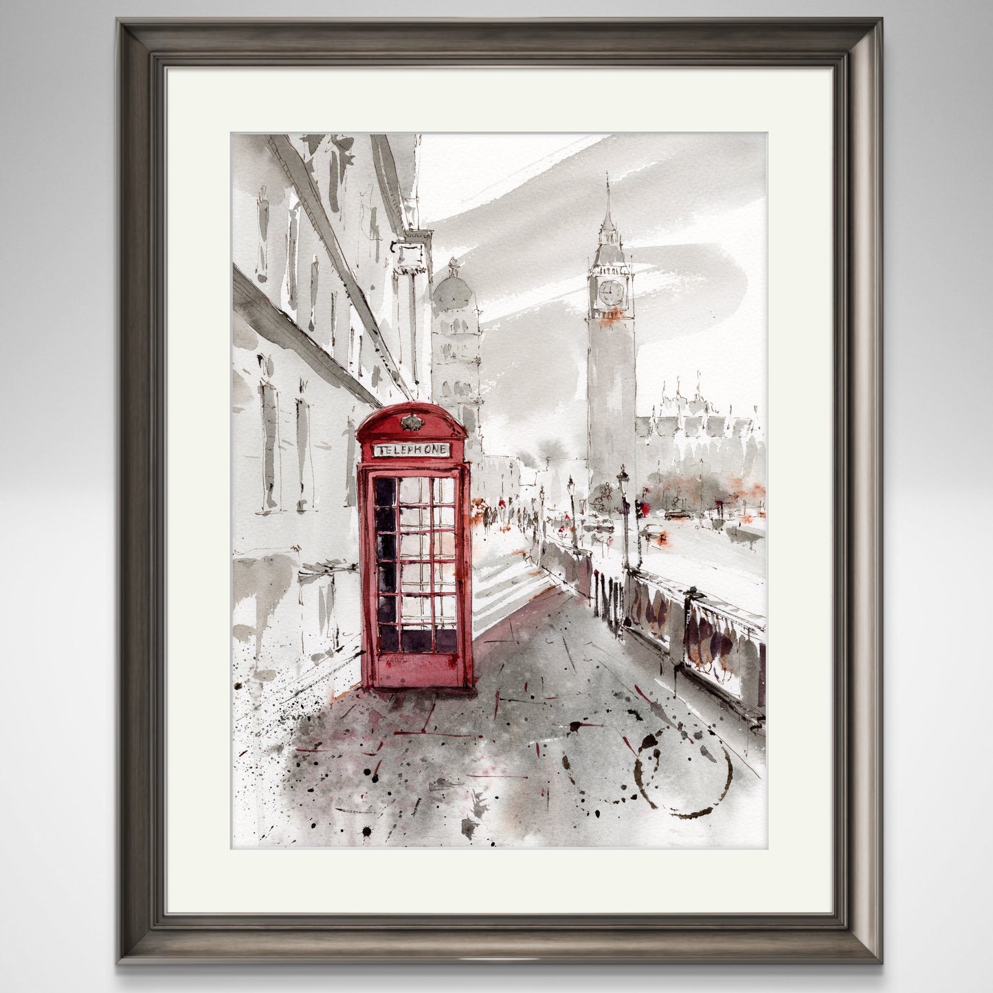 Cityscape Art Print Inspired by London's Sights: Big Ben and Red Telephone Box