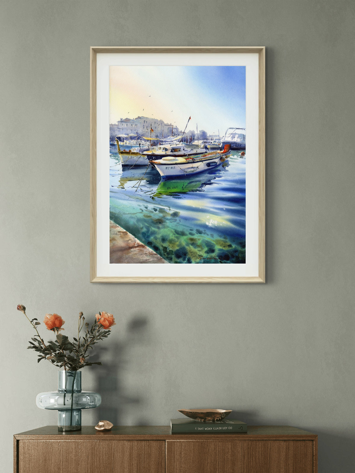 Croatia Harbor Watercolor Painting, Sailing Boats, A Quiet Croatian Harbor 16x22