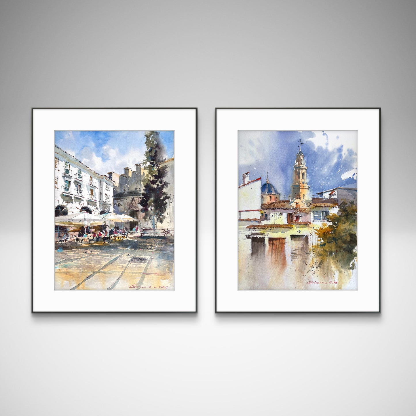 Spanish Village Watercolor Painting, Spain Architecture Art, Beneath Spanish Skies 12x16 in