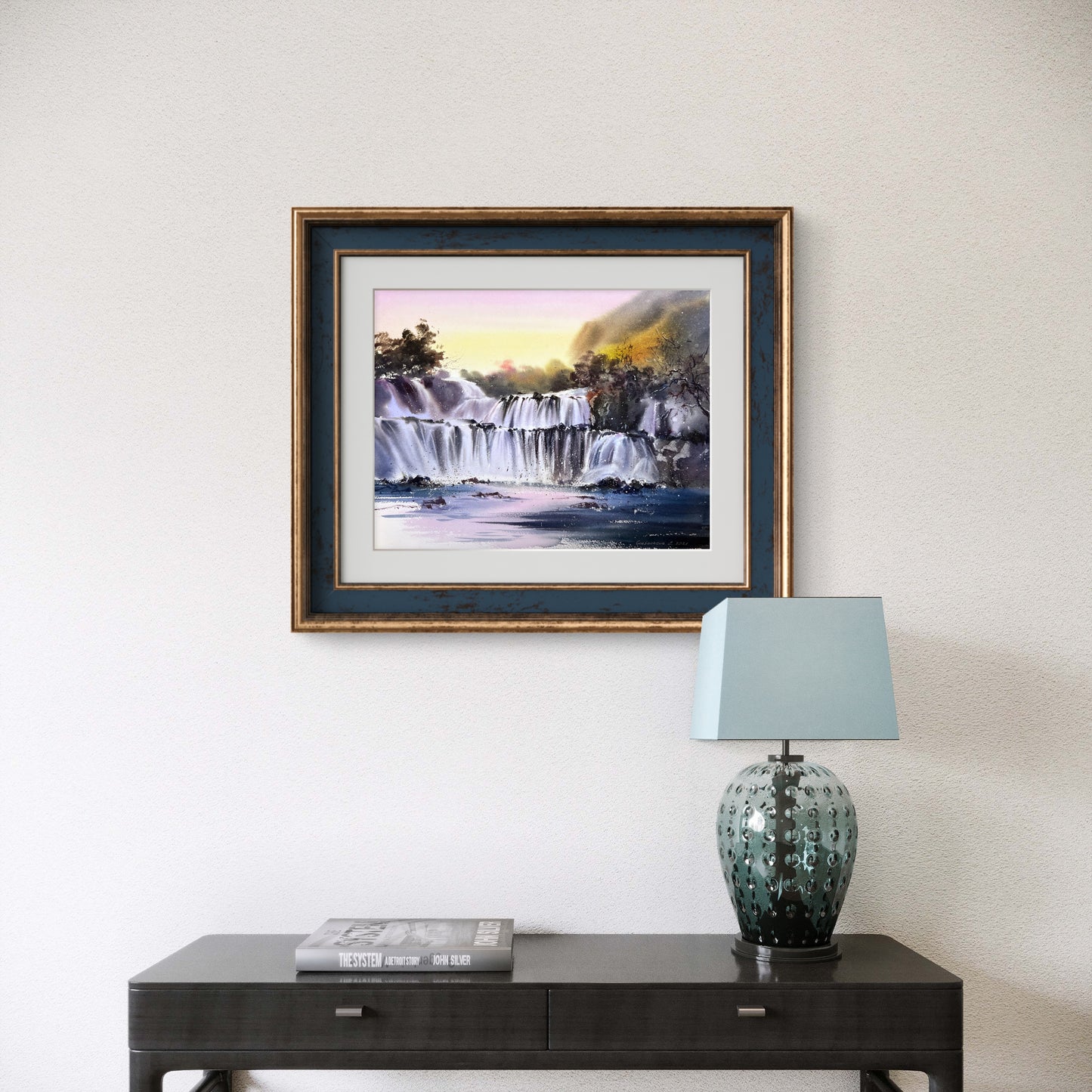 Waterfall Watercolor Original Painting, Waterfall #8 12x16 in