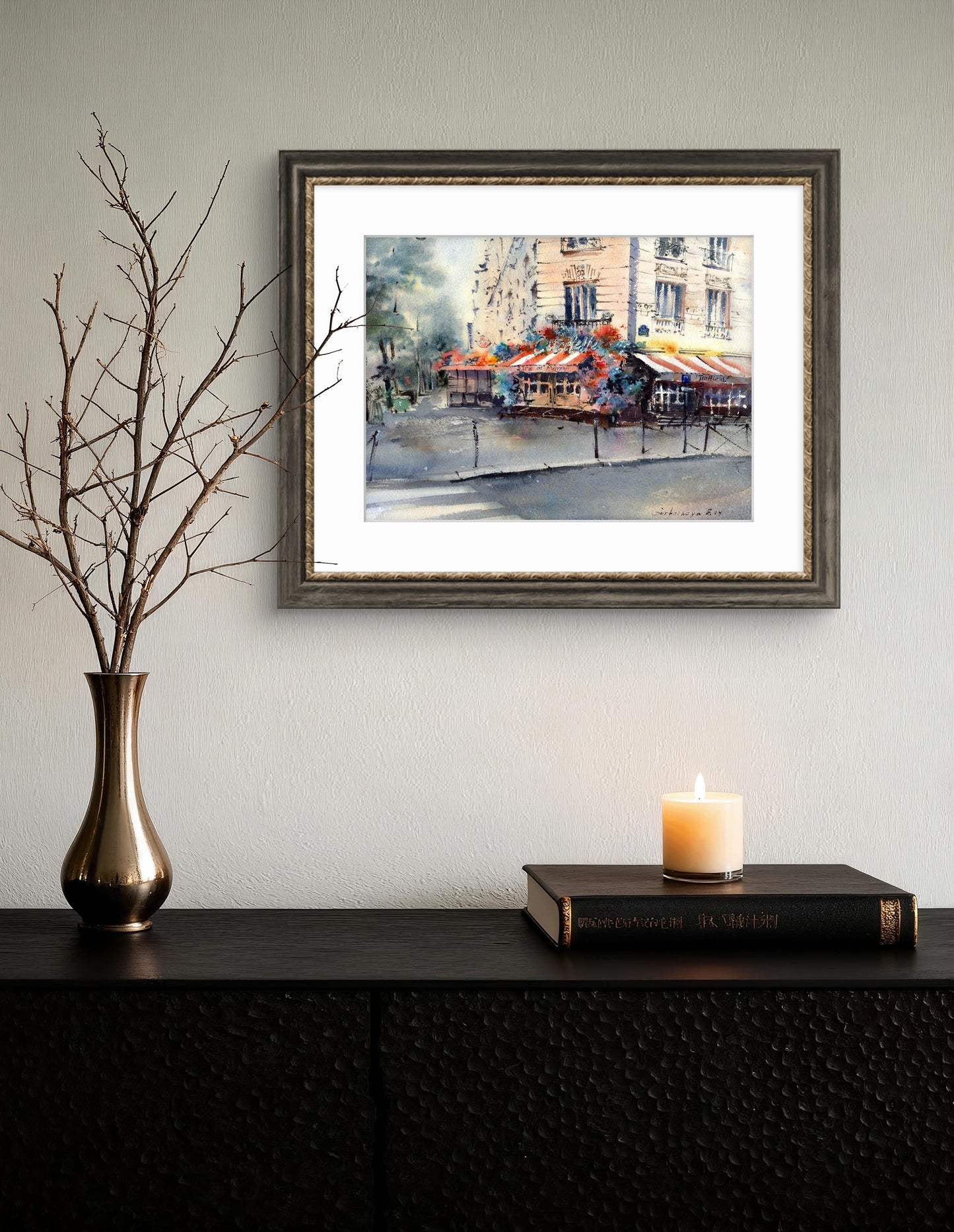 On the streets of Paris #3 - Cafe Watercolor Painting Original, Beautiful Paris Streets Scene, Ideal for Home Wall Art