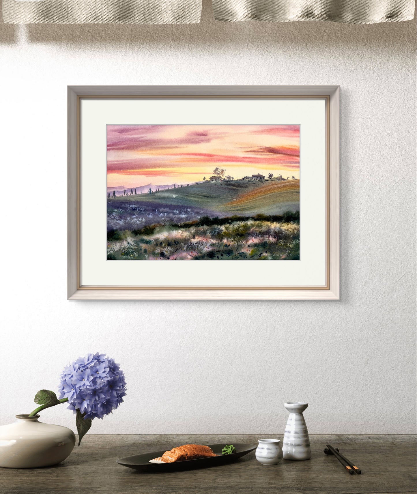 Tuscany Scenery Painting, Vibrant Watercolor Art, Country Wall Decor - Perfect Housewarming Gift