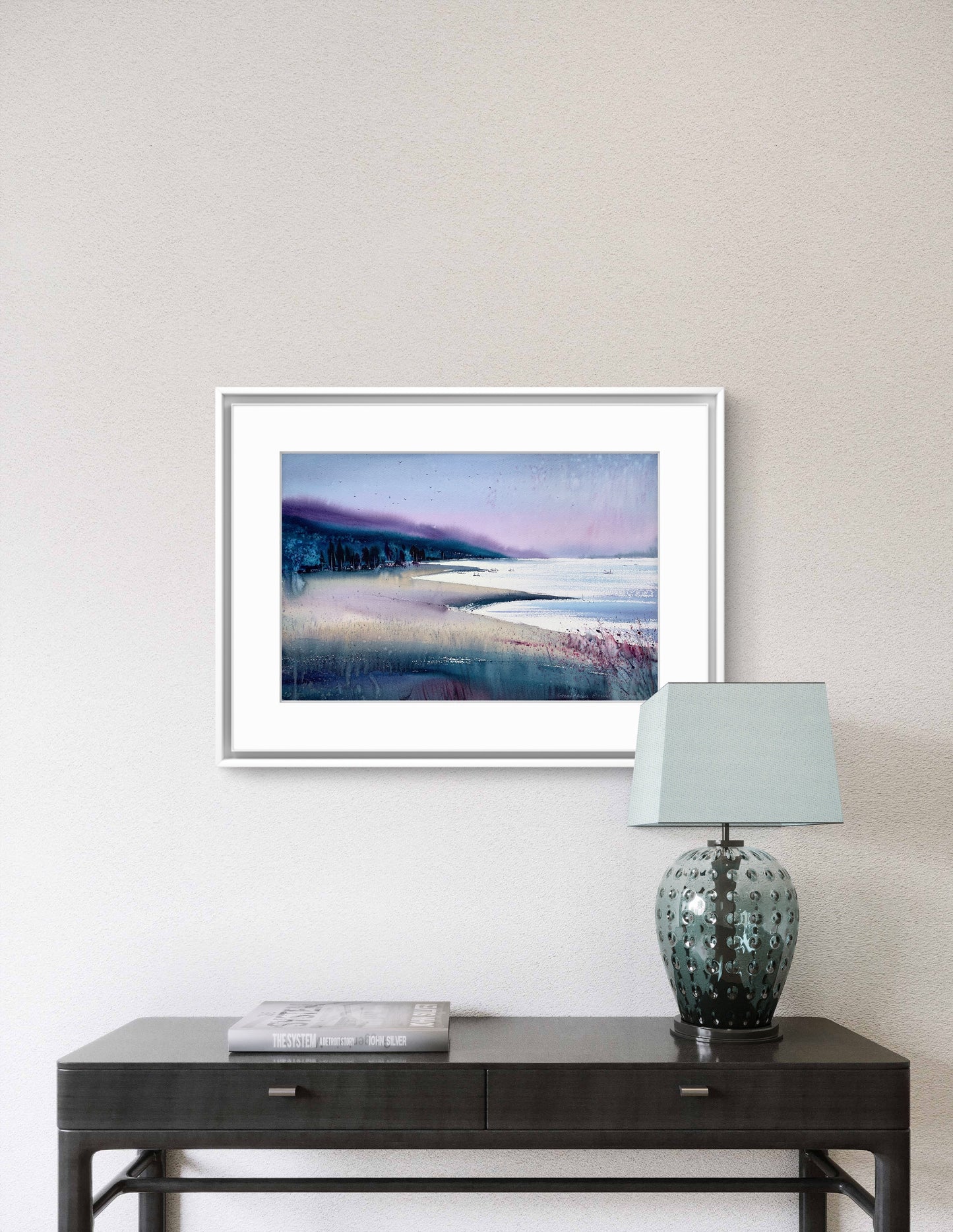 Original Watercolor Painting, Coastal Seascape at Twilight, Purple Bay 15x22 in