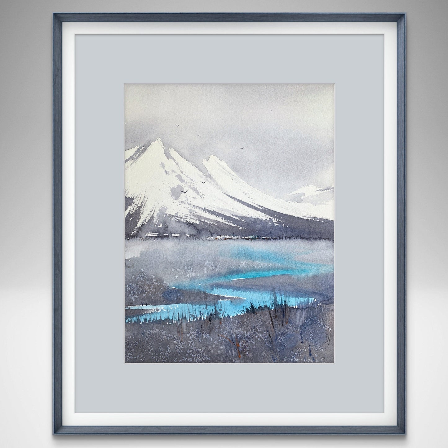 Original Watercolor Painting, Foggy Landscape - Mountain river #19