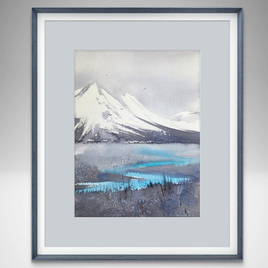 Original Watercolor Painting, Foggy Landscape - Mountain river #19