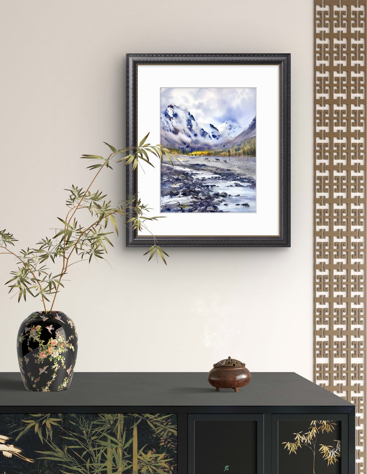 Original Watercolor Art, Snowy Mountain Landscape Painting,Where Rivers Begin 12x16