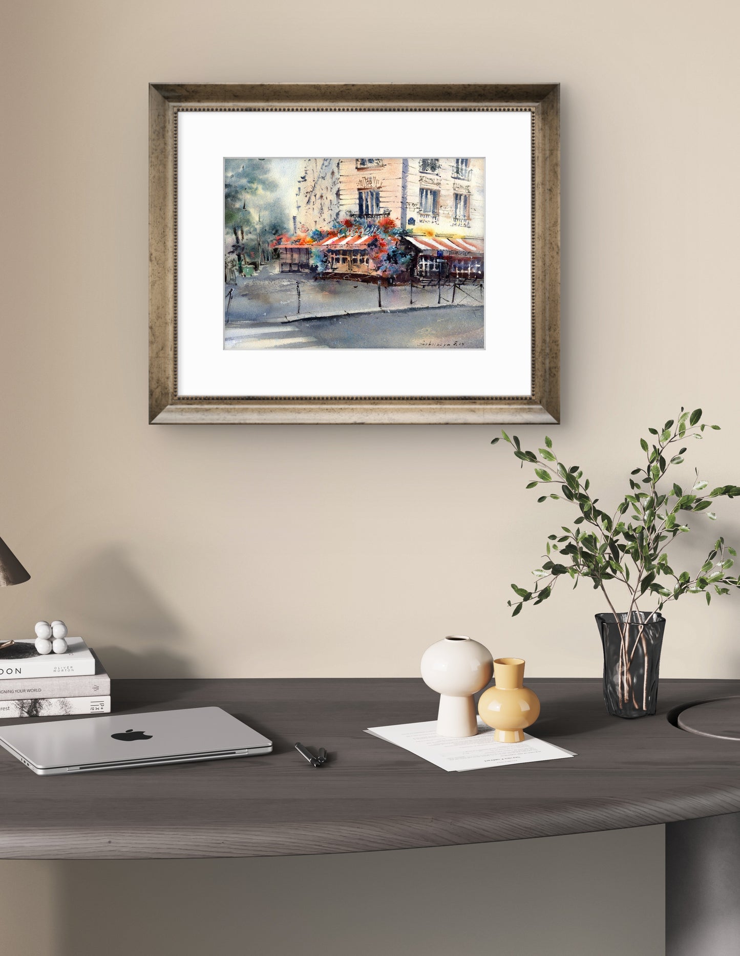On the streets of Paris #3 - Cafe Watercolor Painting Original, Beautiful Paris Streets Scene, Ideal for Home Wall Art