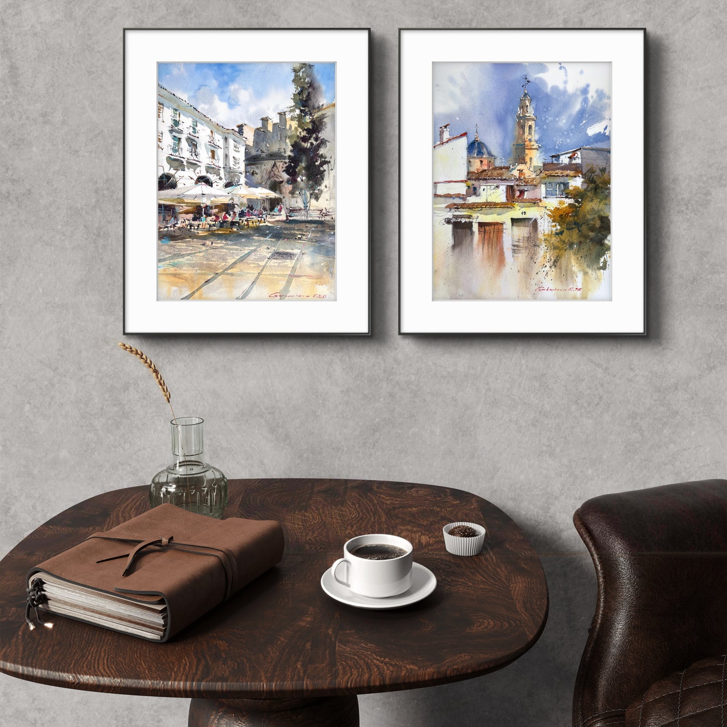 Spanish Village Watercolor Painting, Spain Architecture Art, Beneath Spanish Skies 12x16 in