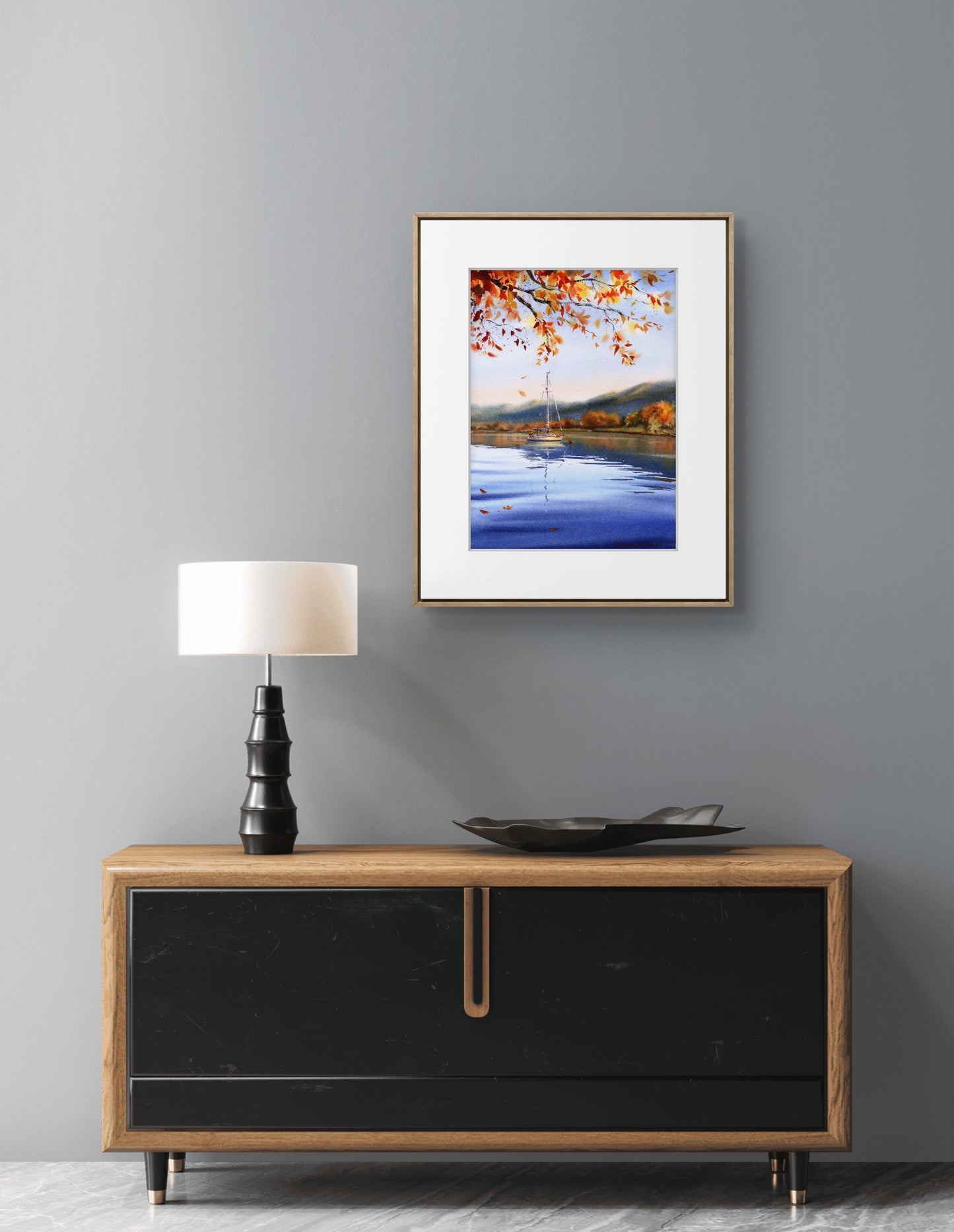 Original Sailboat Watercolor Painting, Autumn harbor- 11 x 15 in