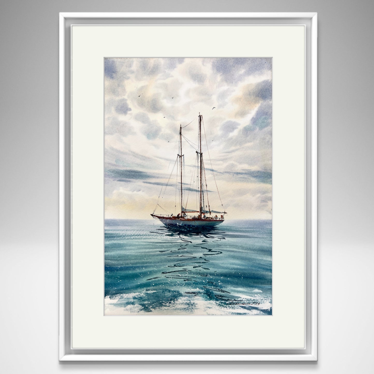 Yacht Trip Inspired Wall Art - Original Sailboat Painting 8x12 in