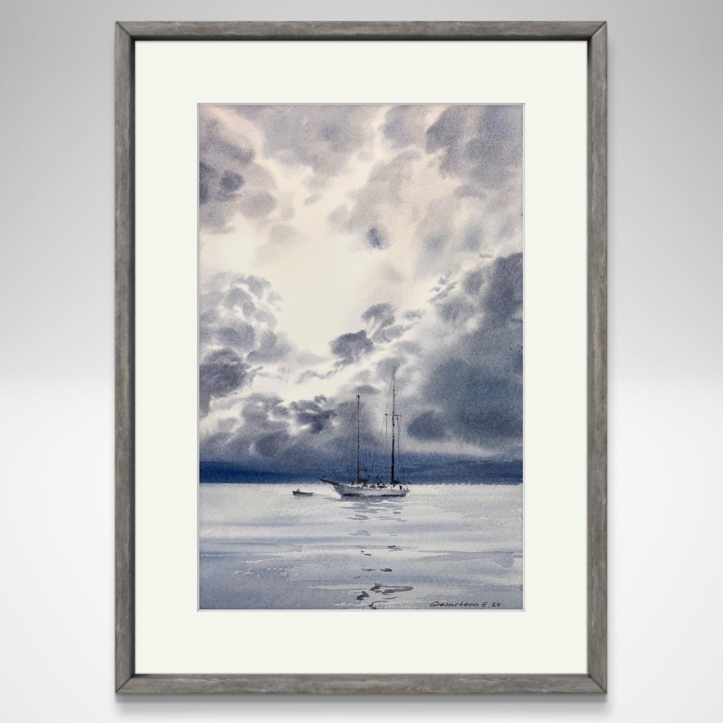 Kingdom of the Clouds #4 - Original painting with Gray Cloud Seascape