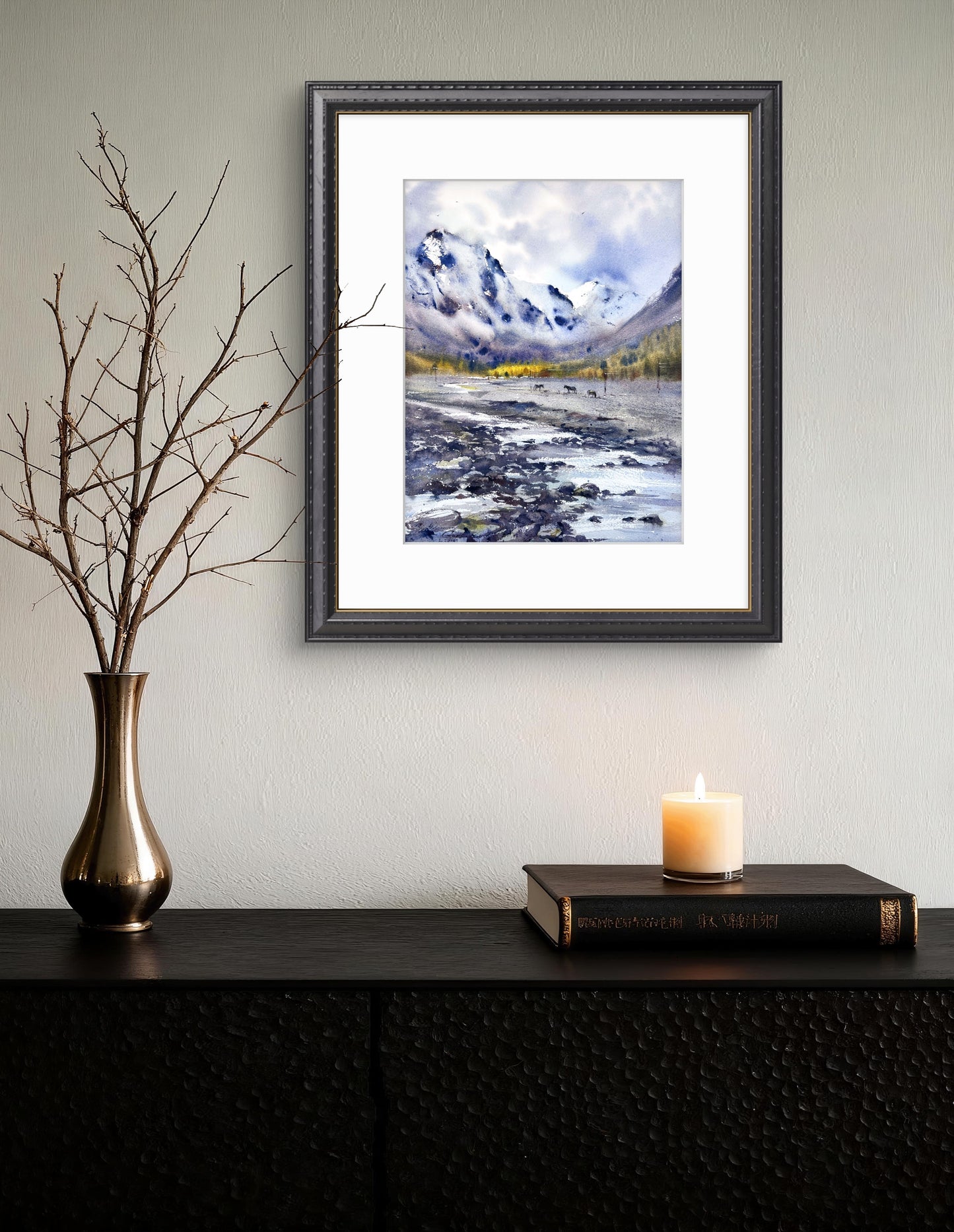 Original Watercolor Art, Snowy Mountain Landscape Painting,Where Rivers Begin 12x16