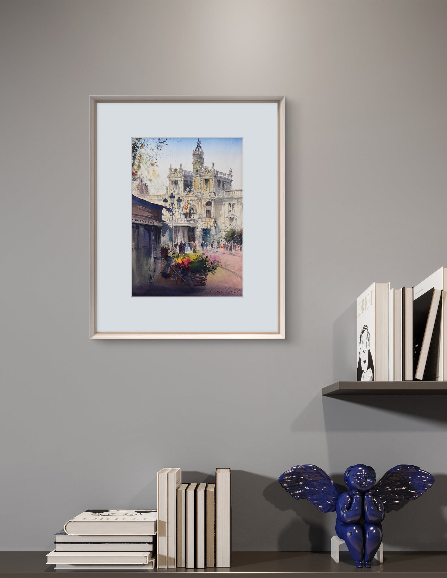 Original Valencia City Hall Painting, Ayuntamiento Spain Watercolor Art, Ayuntamiento Sun 11х15