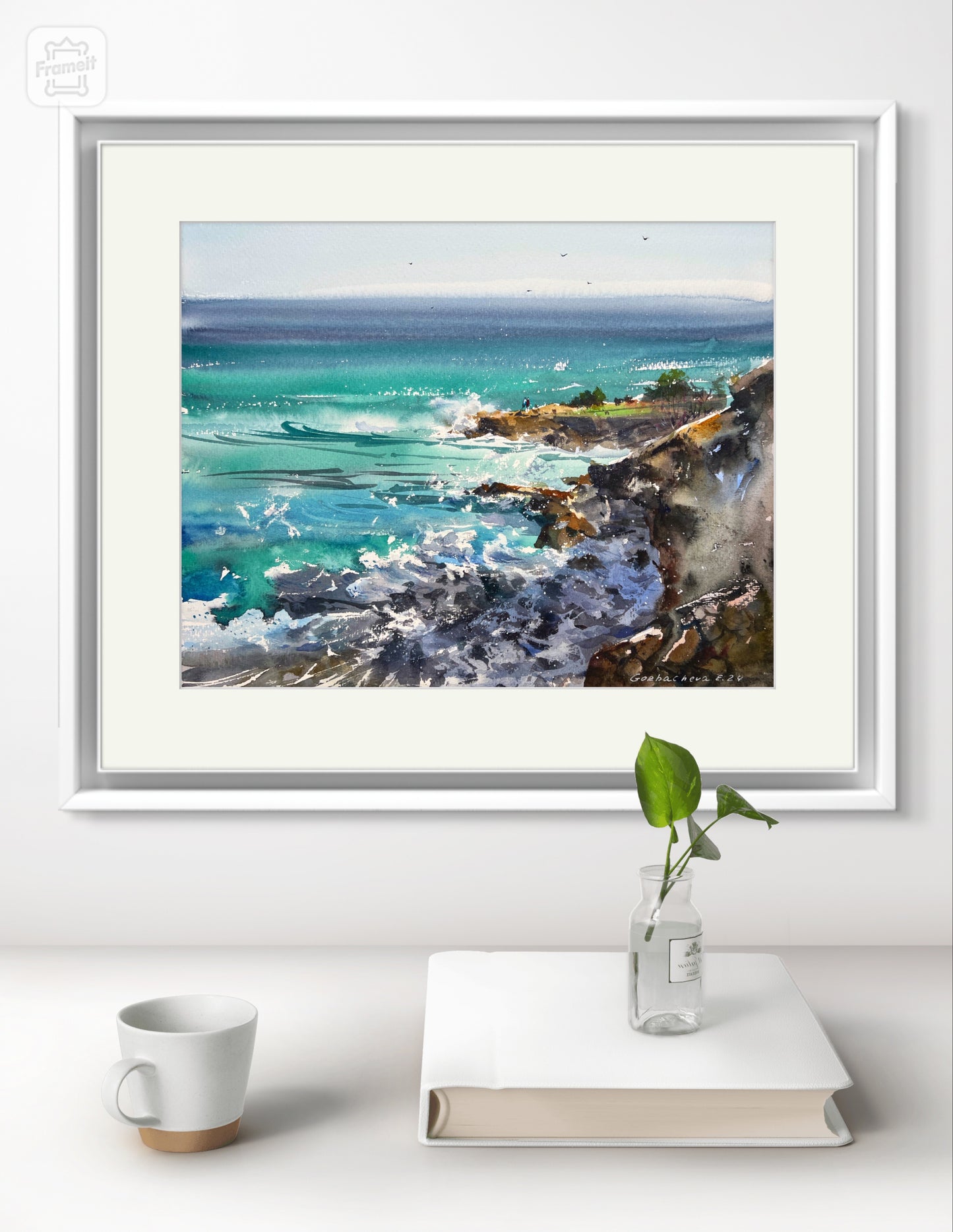 Abstract Coast Painting Original, Watercolor Artwork, Waves and Rocks Seascape, Sea Wave, Coastal Wall Art, Gift (Copy)