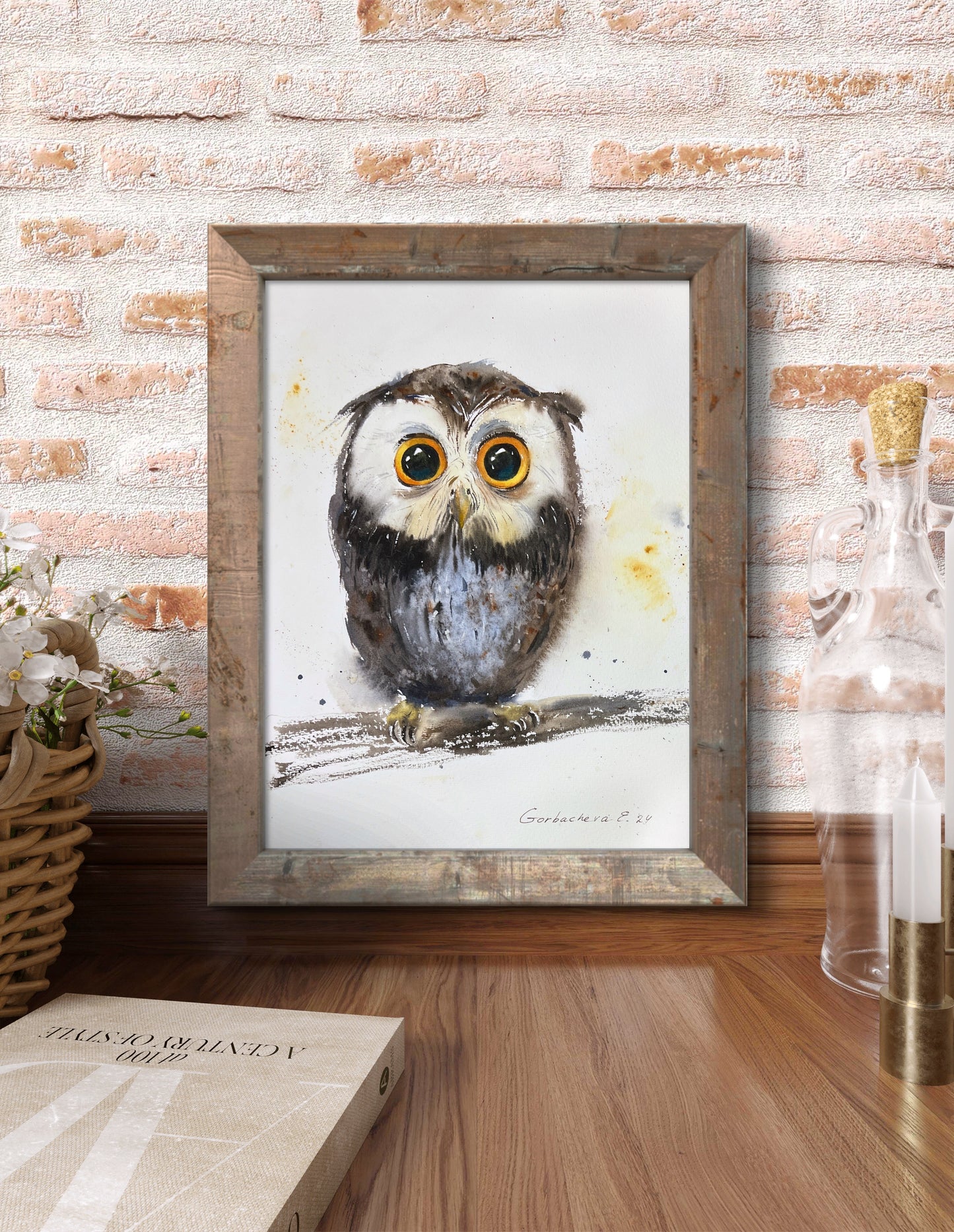 Adorable Owl Painting - Original Watercolor, Ideal Christmas Gift for Nature Lovers