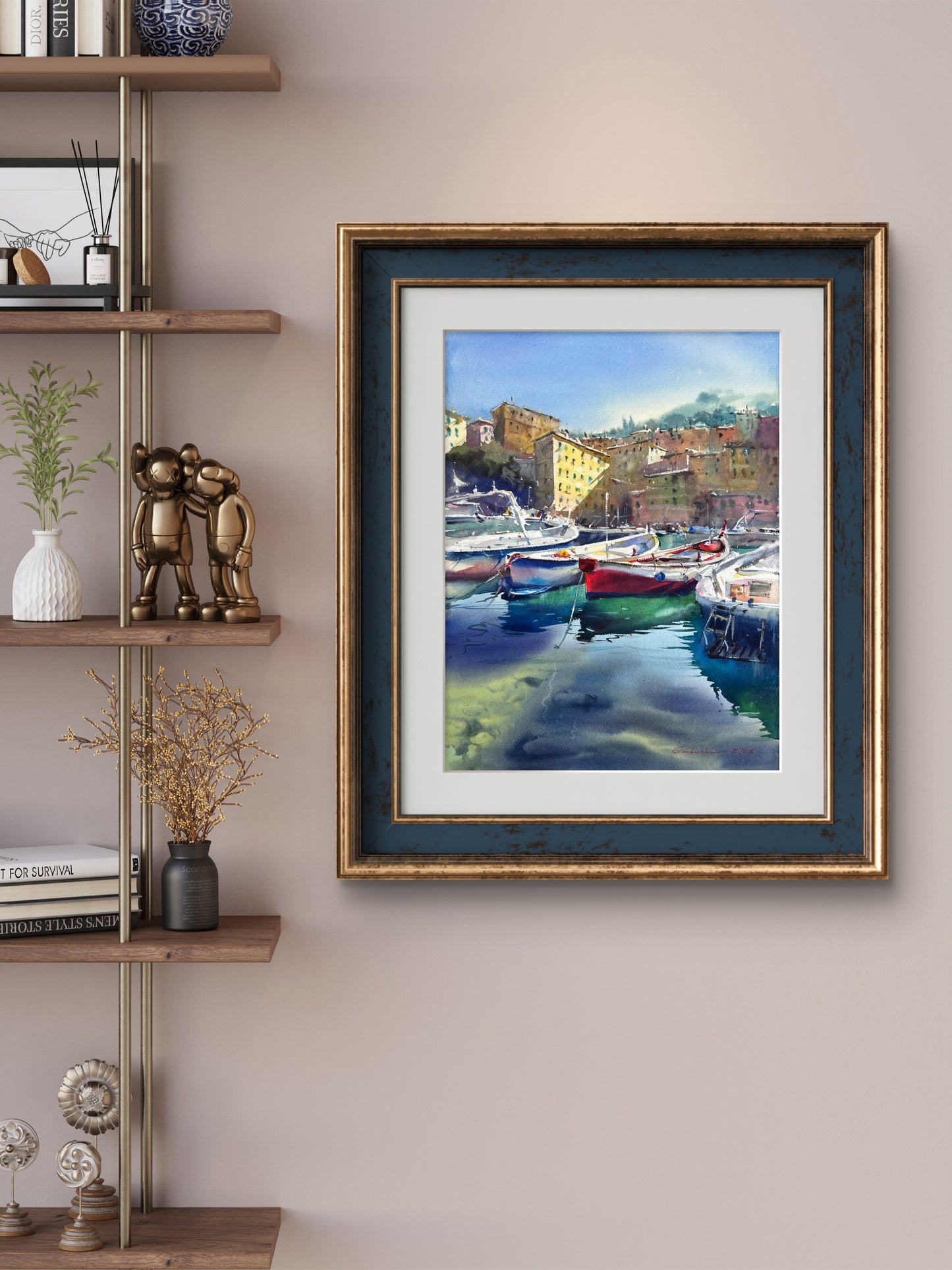 Original Camogli Italy Watercolor Painting | Italian Harbor Seascape | Morning in Camogli #2 12x16