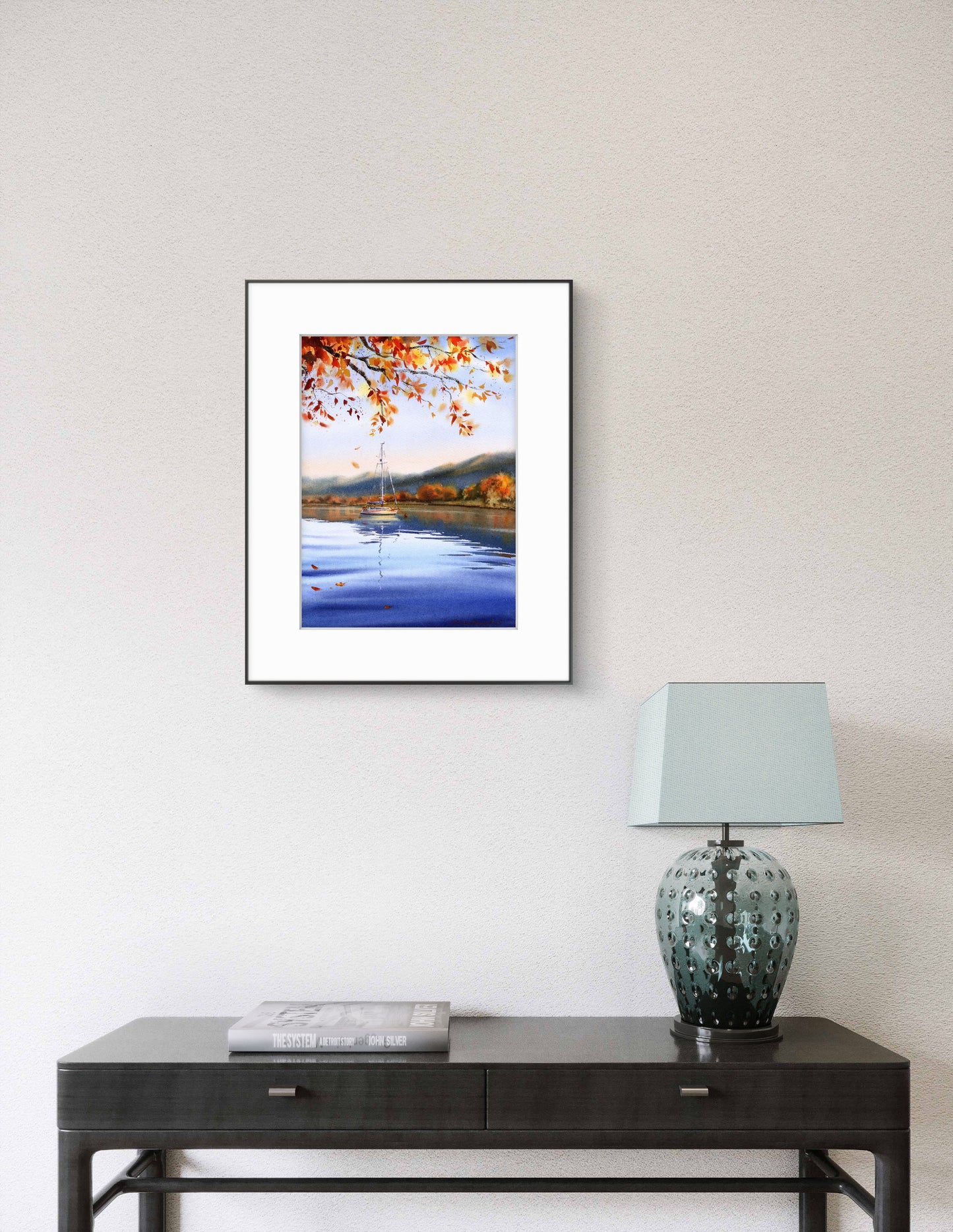 Original Sailboat Watercolor Painting, Autumn harbor- 11 x 15 in