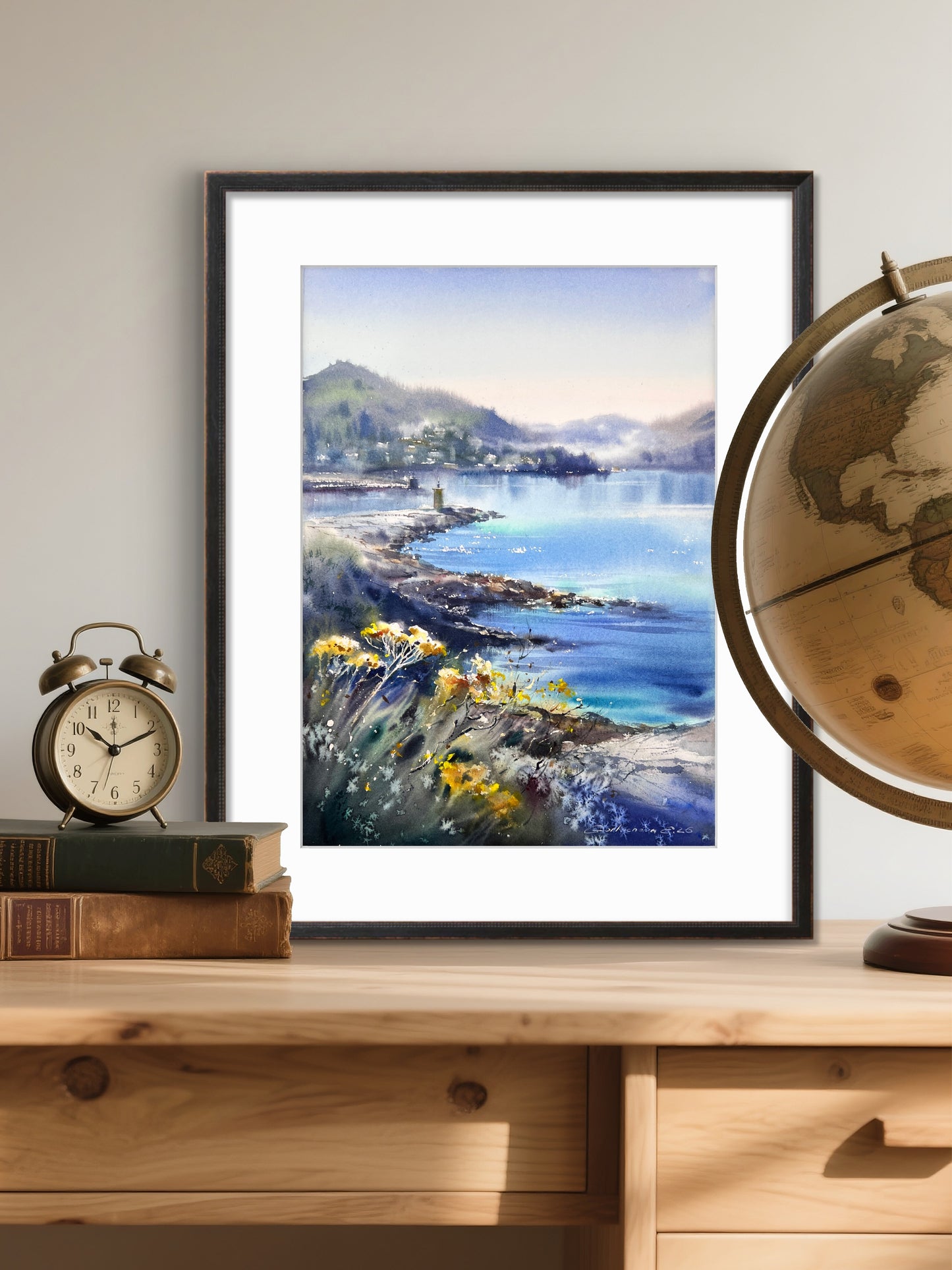 Liguria Italy Watercolor, Italian Riviera Seascape, Liguria in Soft Light  12x16 in