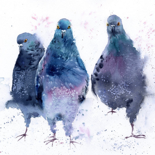 Pigeon Watercolor Painting, Small Original Artwork, New Year Christmas Gift For Bird Lover, Bird Art Illustration