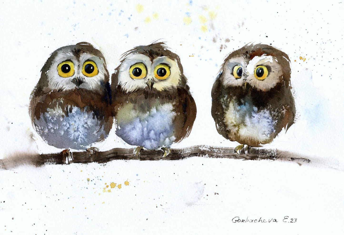 Christmas Owl Painting Original - Trio #2