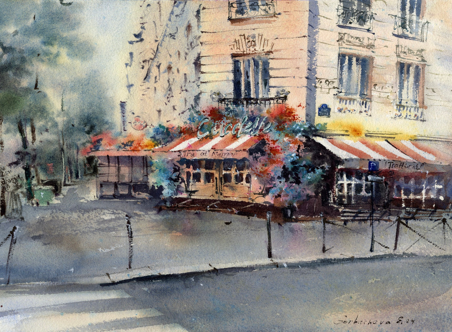 On the streets of Paris #3 - Cafe Watercolor Painting Original, Beautiful Paris Streets Scene, Ideal for Home Wall Art