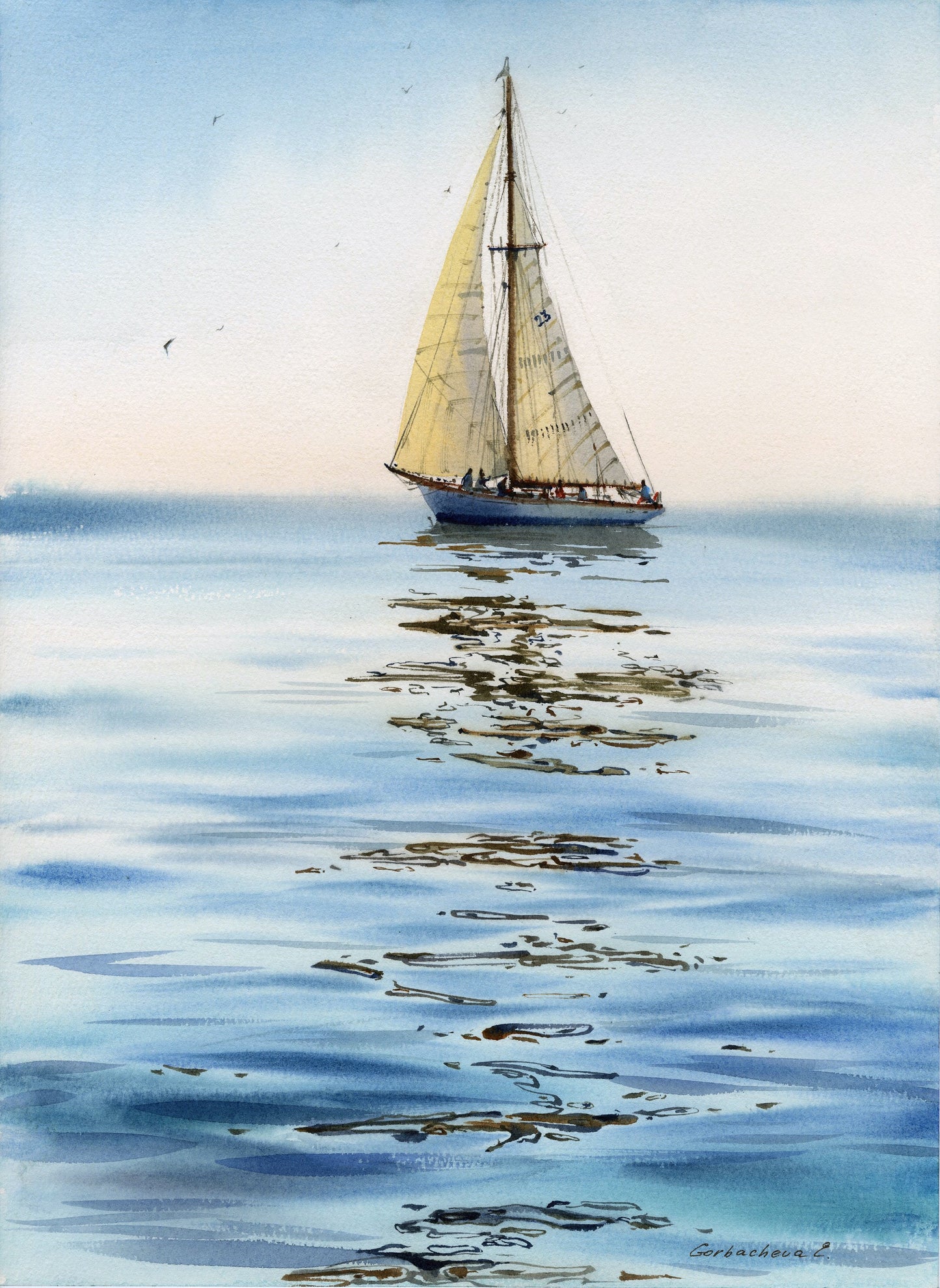 Ocean Waves and Yacht: Fair Winds #9 - Original Watercolor Painting