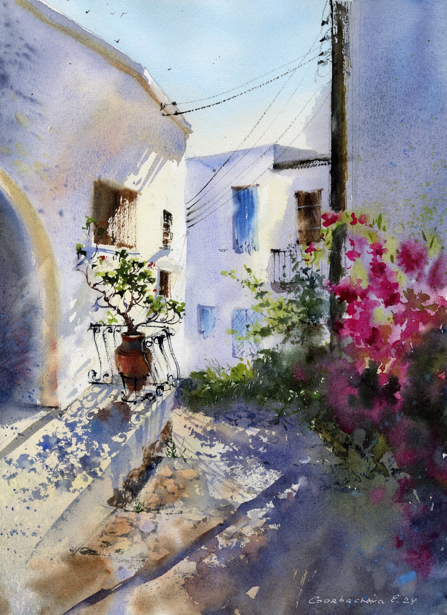 Mediterranean Village Watercolor Painting - Karmi Cyprus #4