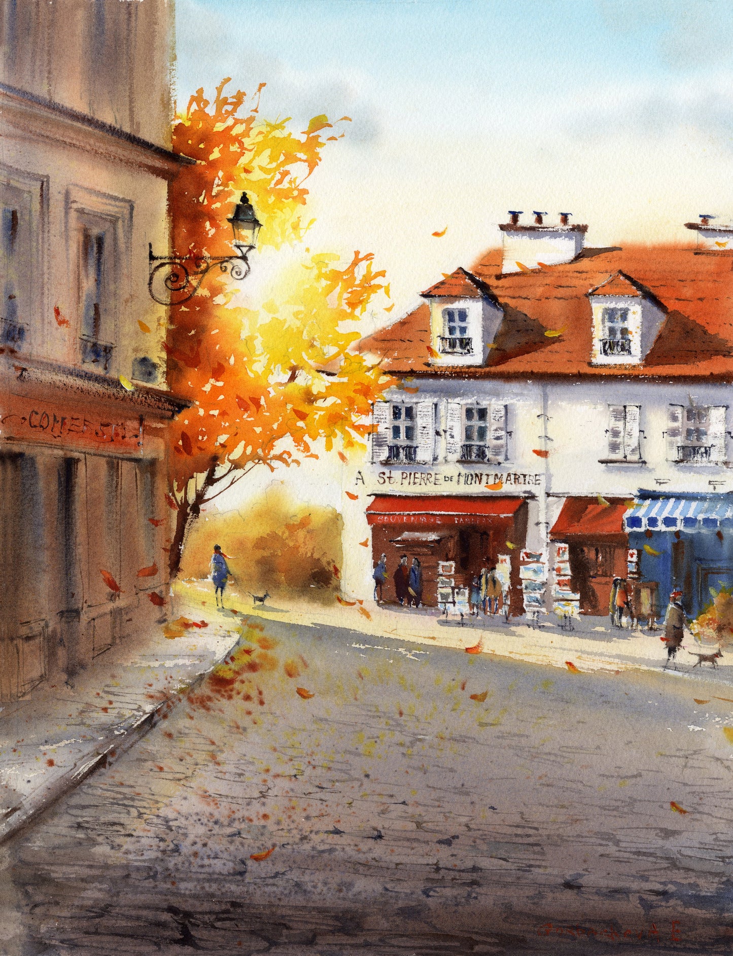 Charming Montmartre Art Print - European Autumn Scene, Wall Decor