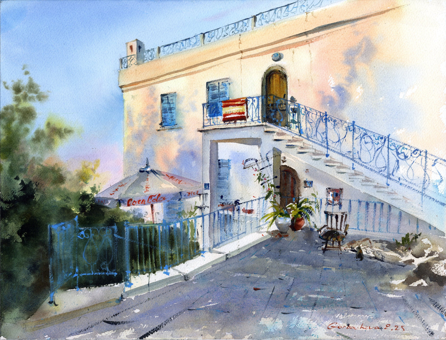 Original Cyprus Watercolor Painting | Cypriot House Architecture Art |Cyprus Afternoon 12x16 in
