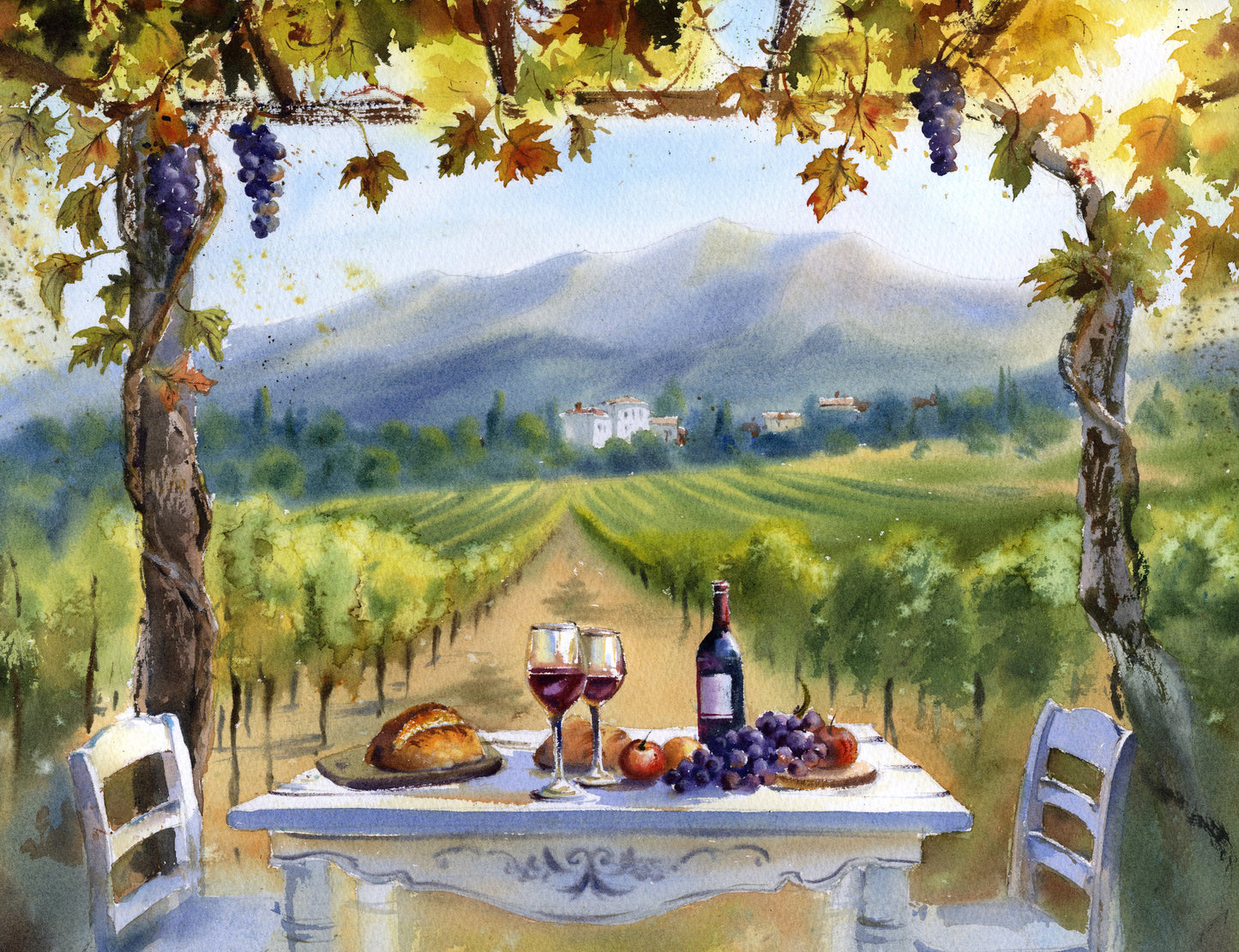 Original Tuscany Vineyard Watercolor | Where Wine Begins 12x16 in