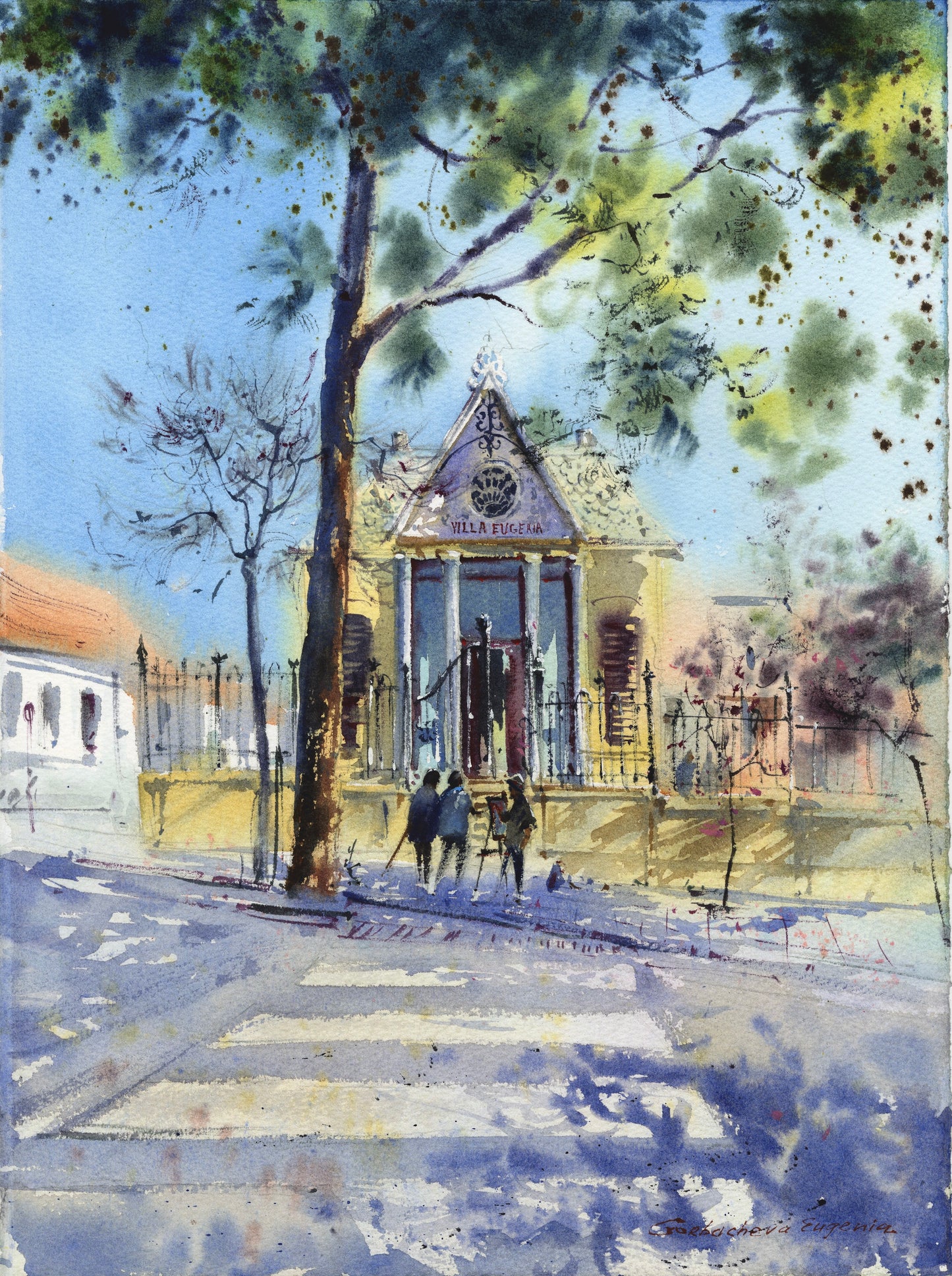 Valencia Spain Watercolor Painting, Original Cityscape Art, Villa Eugenia, Spain 11x15