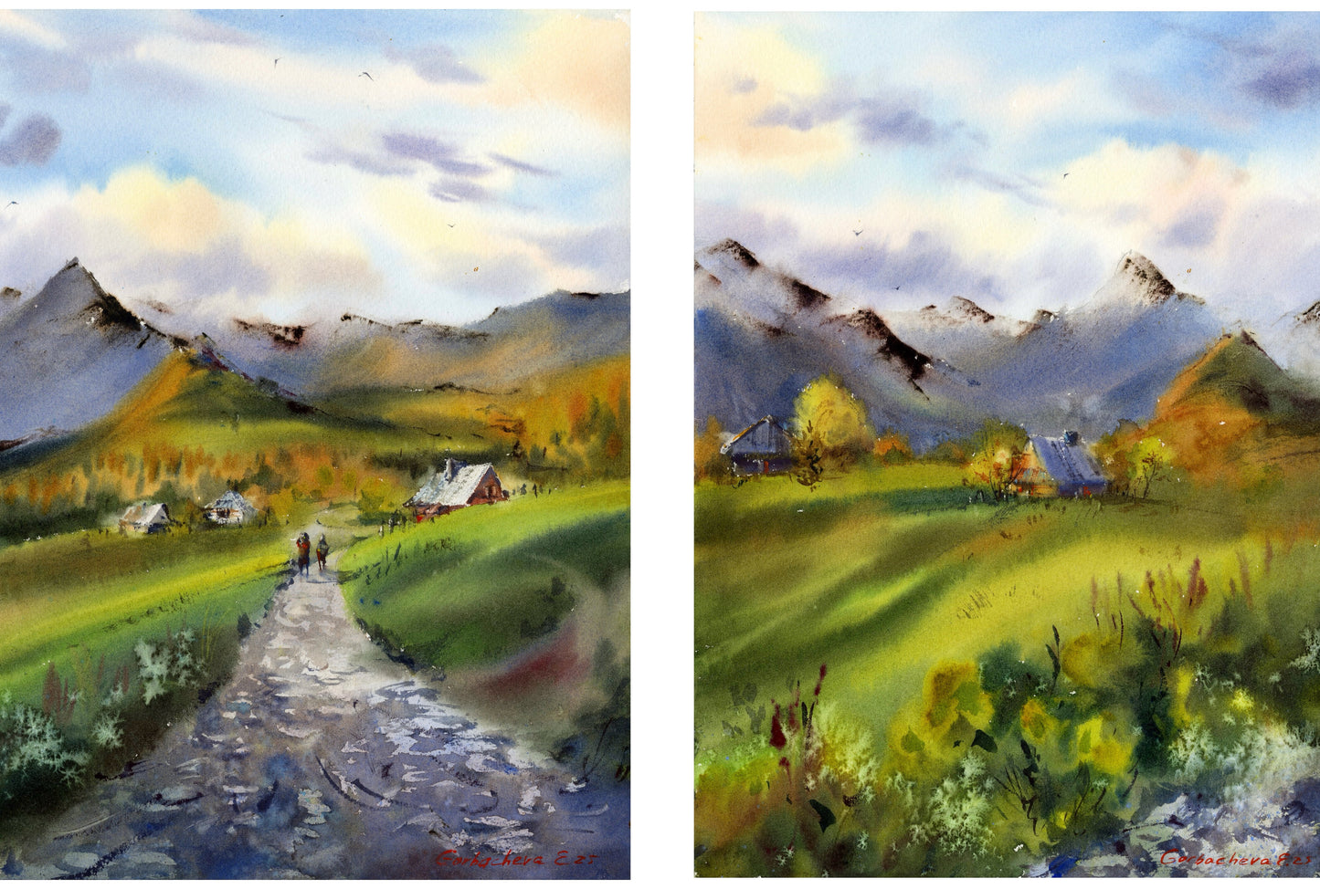 Mountain Valley Watercolor Art, Original Landscape Painting, Tatras in Light 9x12 in