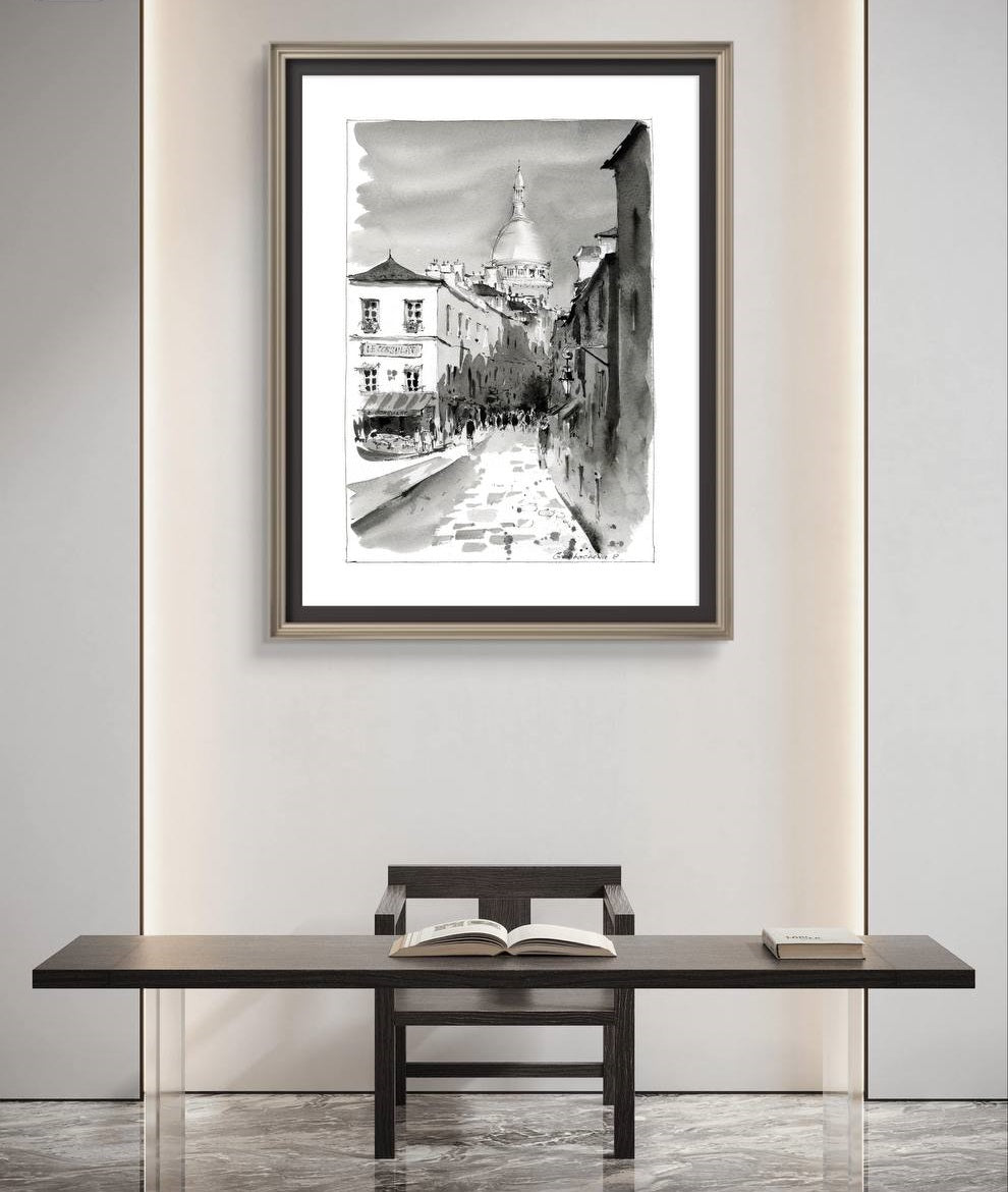 Paris Scene Art Print, Black and White Sacre Coeur View, Elegant Home Decor, Thoughtful Wedding Gift