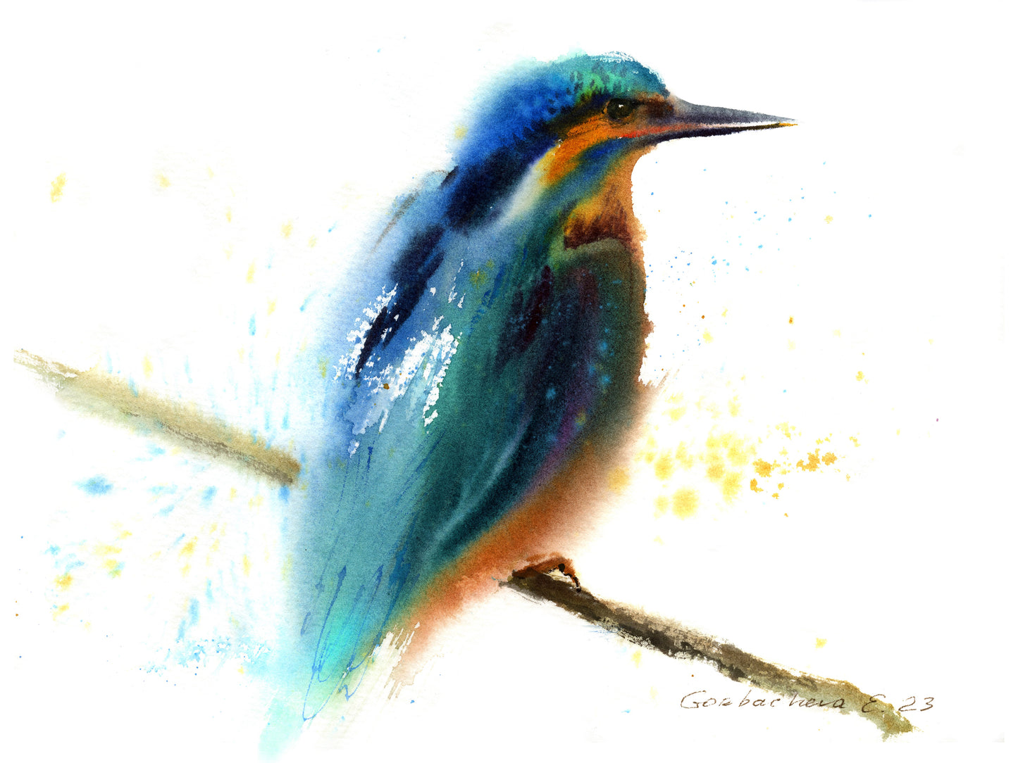 Blue Kingfisher Watercolor Print - Bird Lover Home Decor