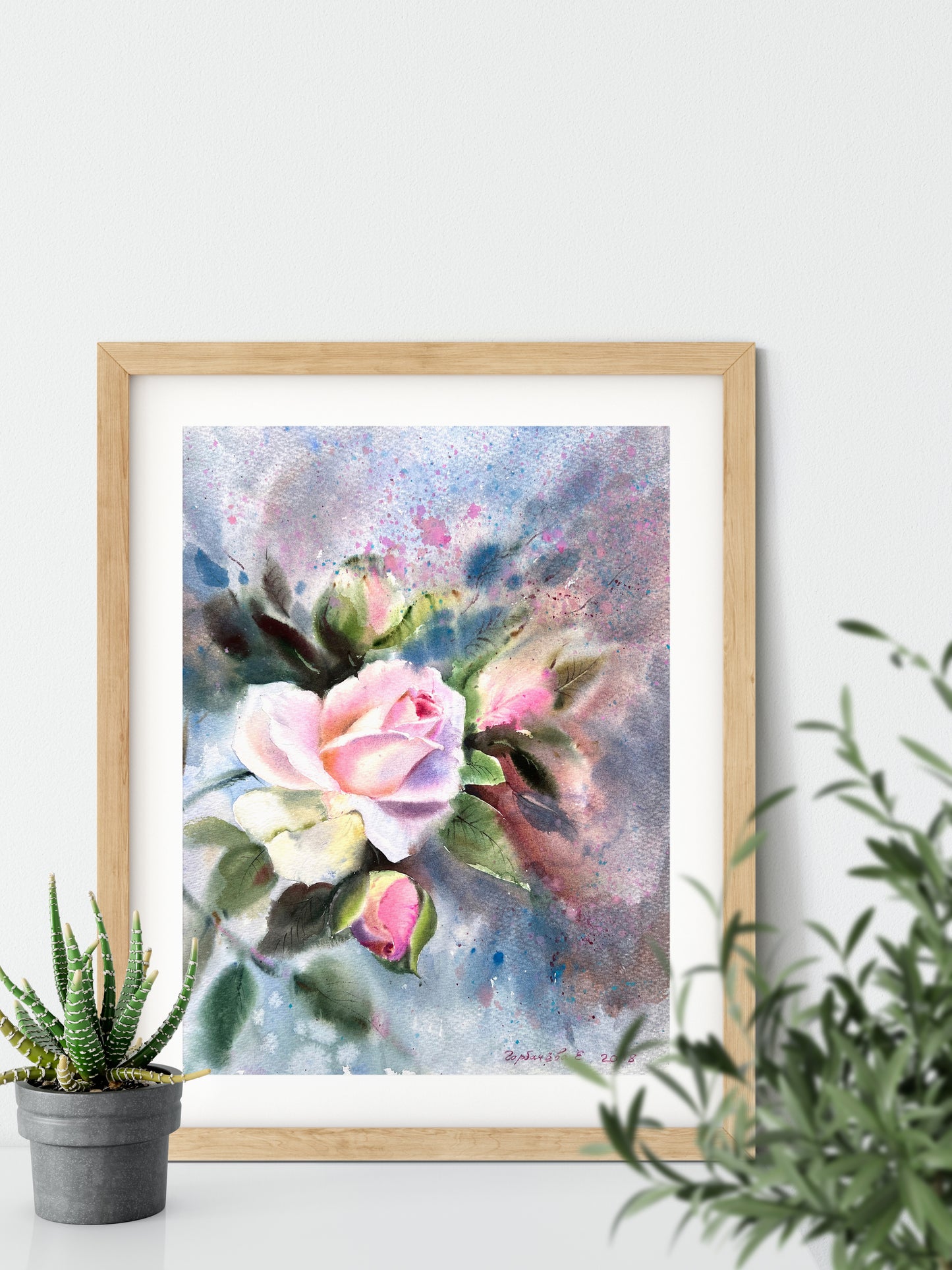 Pink Roses Painting, Original Watercolor Art, Rose Bush, Botanical Wall Decor, Wedding Gift, Flower Fine Art, Floral Decoration