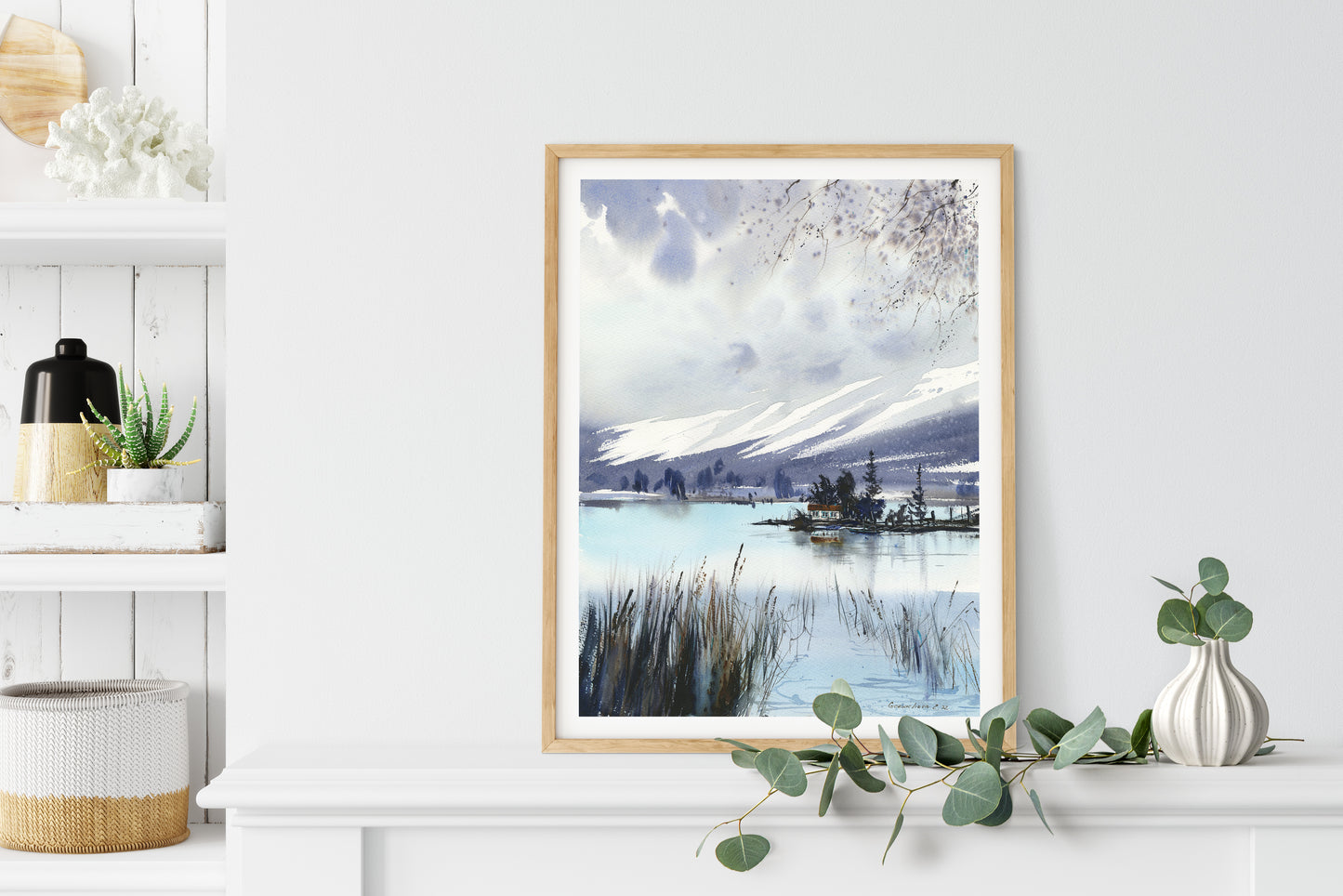 Blue Mountain Art, Pine Forest Giclee Print, Abstract Wall Decor, Lake House Painting, Fine Art Print, Office Decor