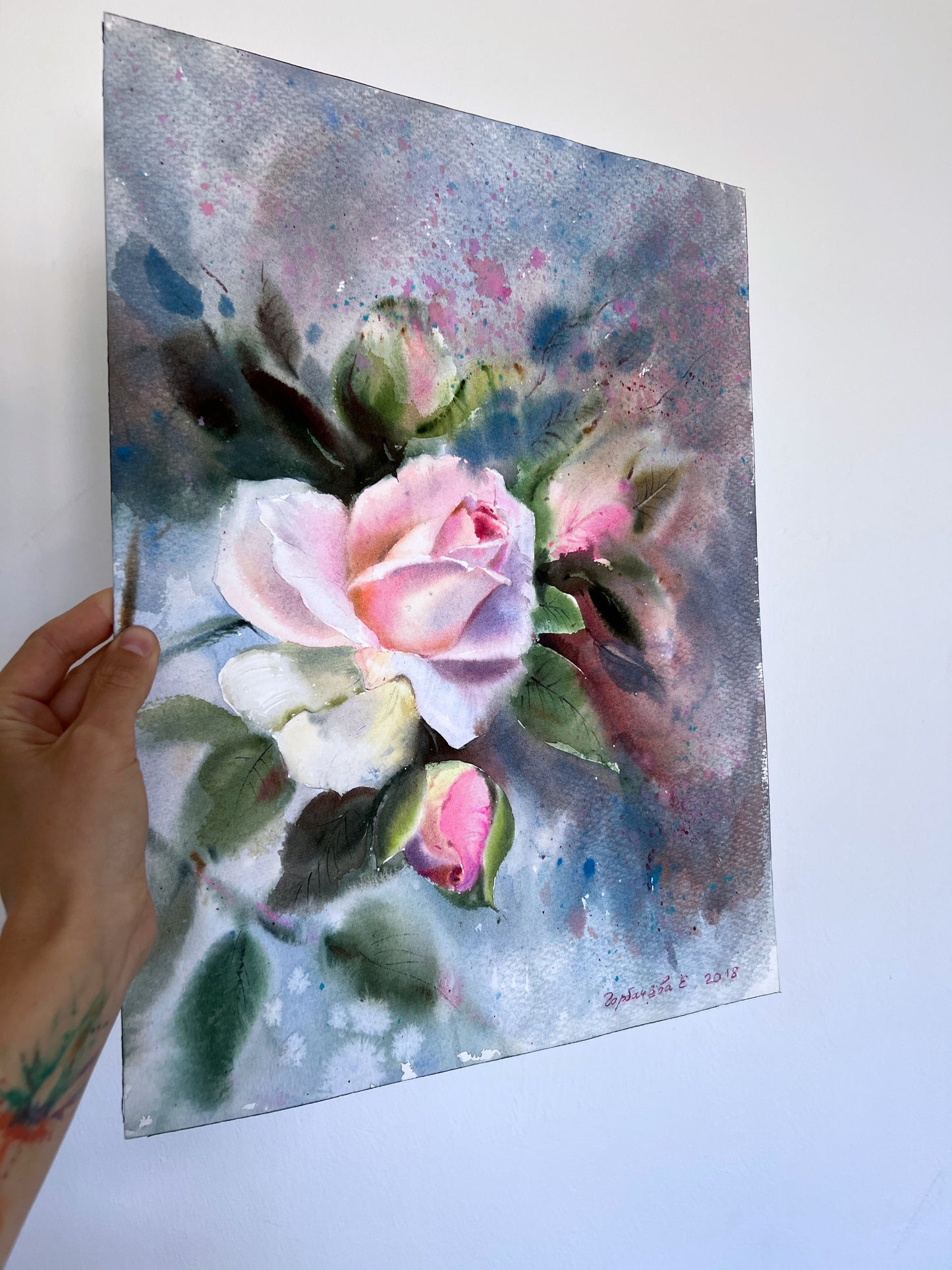 Pink Roses Painting, Original Watercolor Art, Rose Bush, Botanical Wall Decor, Wedding Gift, Flower Fine Art, Floral Decoration
