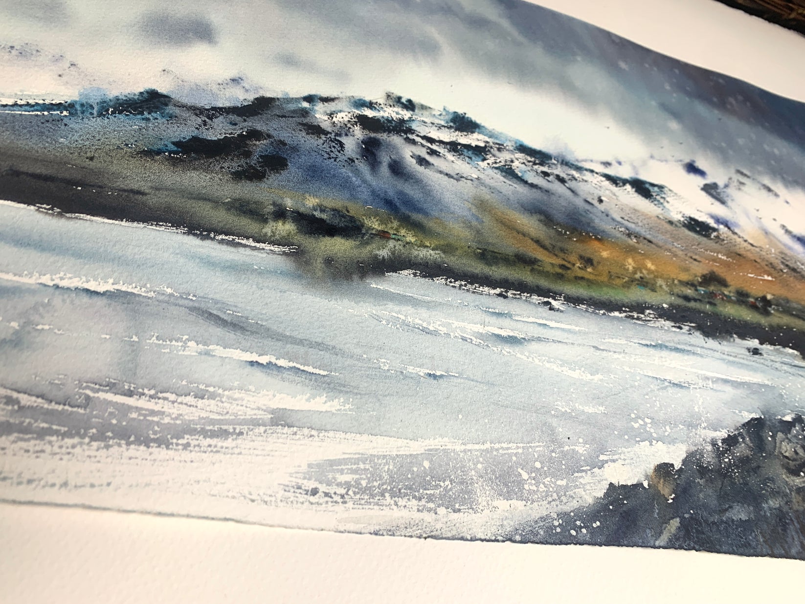 Spring Modern Mountain Painting Watercolor Original, Landscape, Abstra