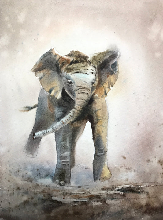 Baby Elephant, Watercolor Painting Original
