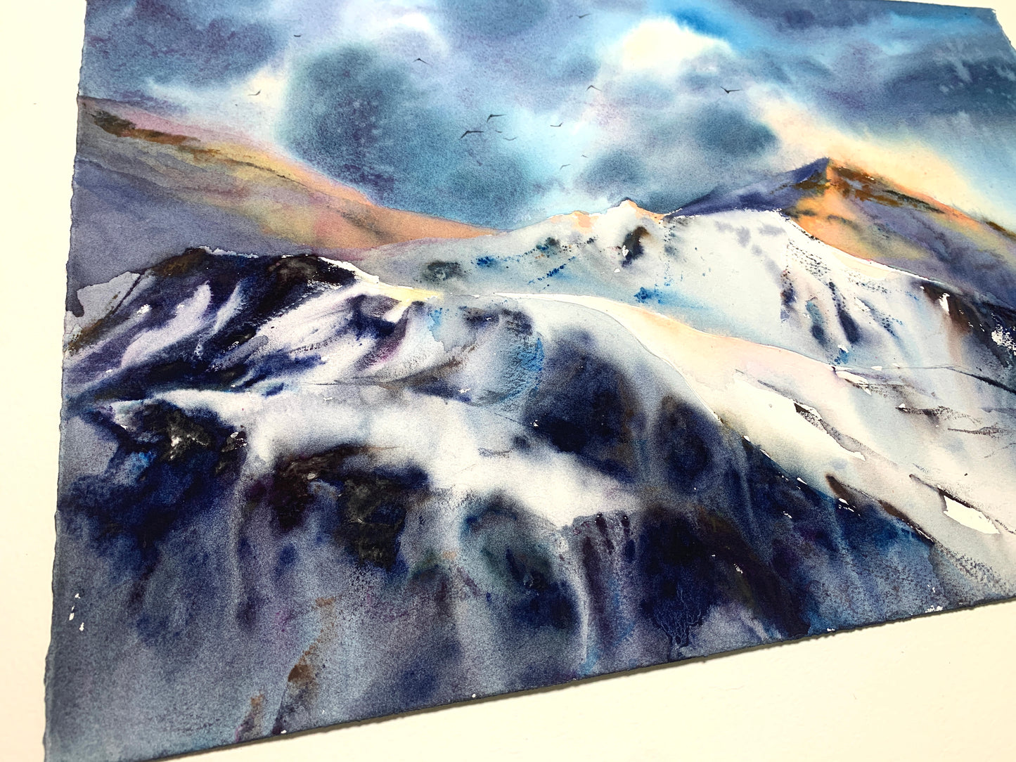 Watercolor Snowy Mountains Original Painting, Nature Art, Mountain Peak Wall Decor, Landscape, Gift