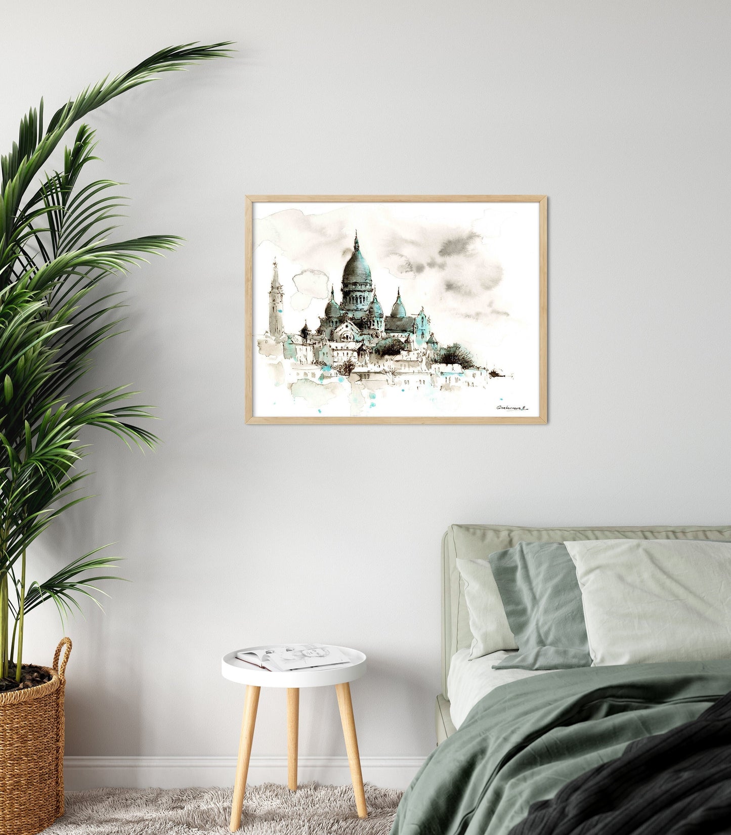 Paris Wall Art, Europe Art Print, French Architecture, Basilica Sacre Coeur, Watercolor Sketch Painting, Travel Gift For Women